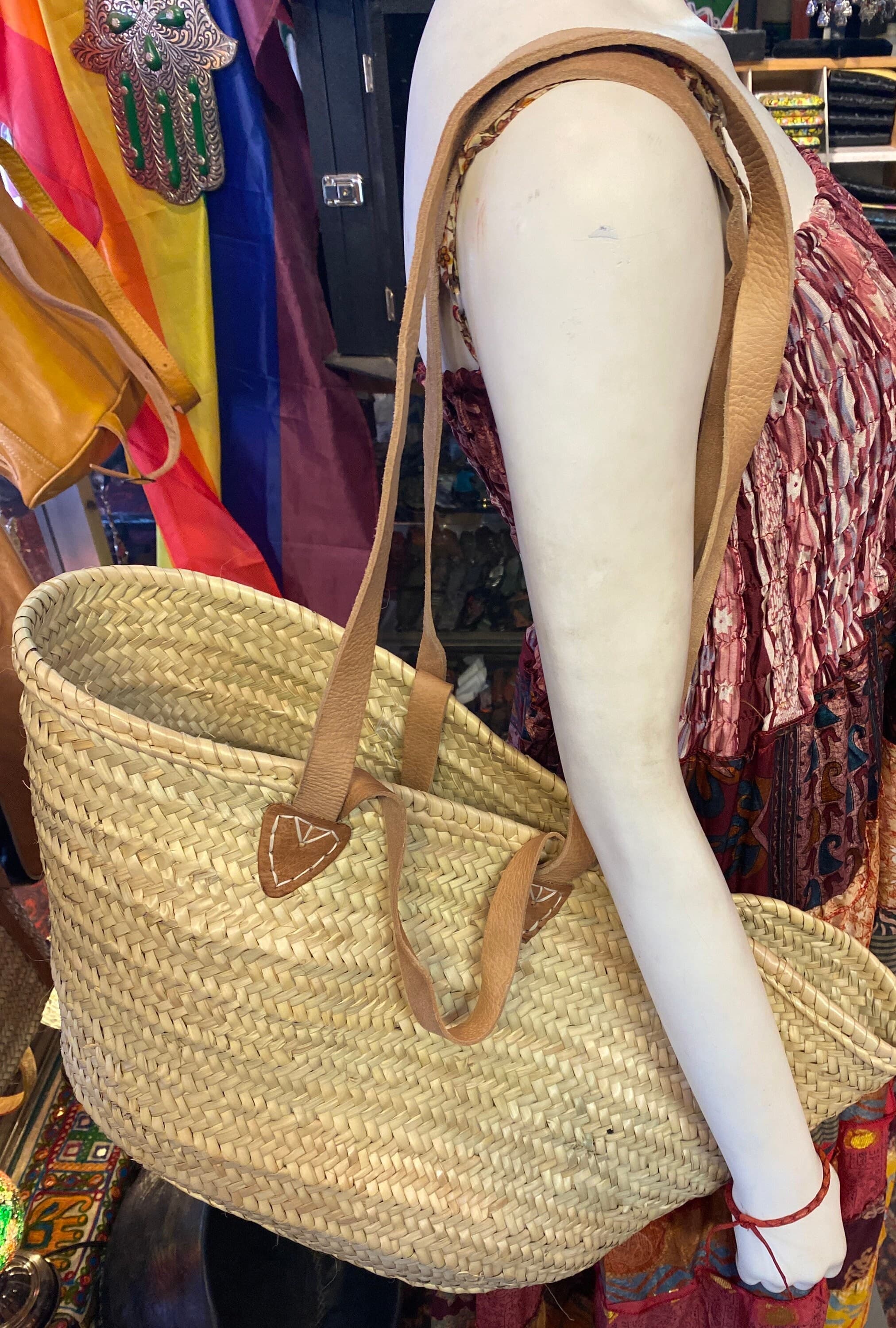 Handwoven Moroccan Market Basket: Large Straw Beach Bag - image 4