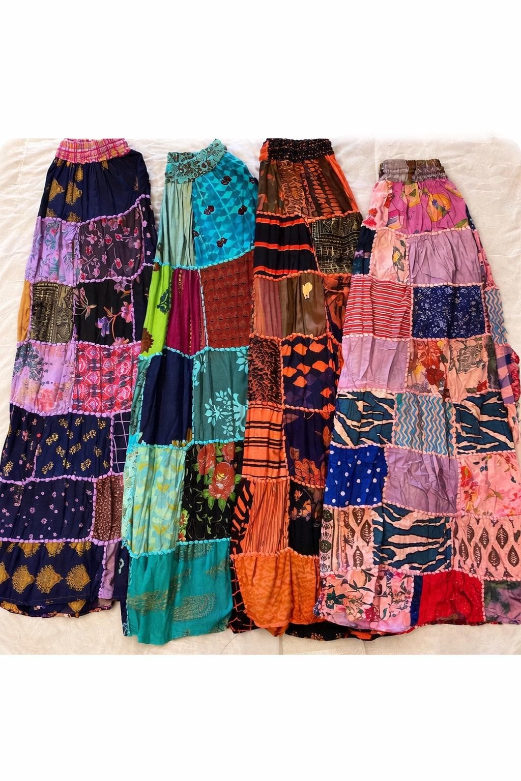 Boho Patchwork Maxi Skirt for Women, Cotton Hippie Skirt, Festival Gypsy Skirt, Elastic Waist Long Skirt, Handmade Patchwork Skirt