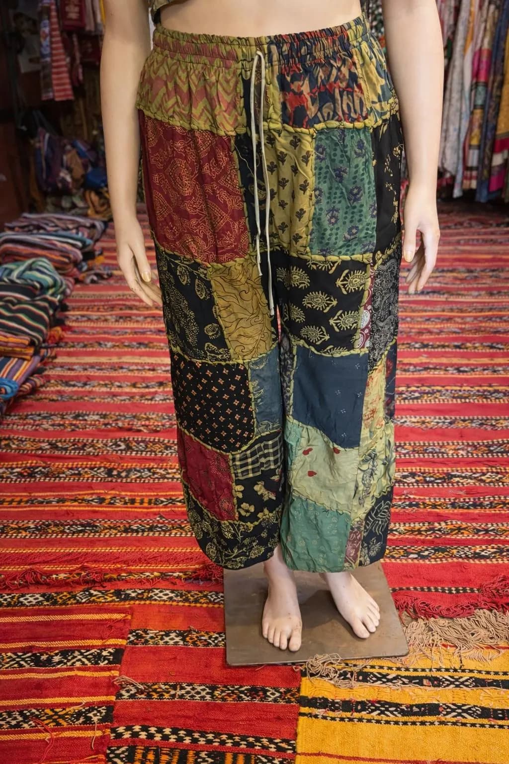 Handmade Patchwork Cotton Pants – Boho Festival Wide Leg Style