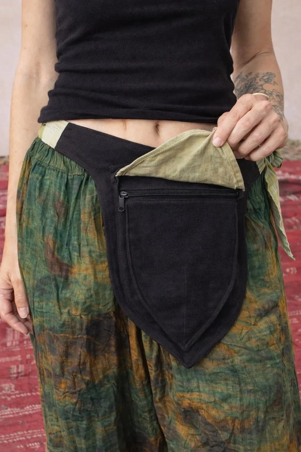 Boho Patchwork Cotton Waist Bag – Handmade Hip Pouch, Festival Belt Bag (12 x 9 Inches) - image 3
