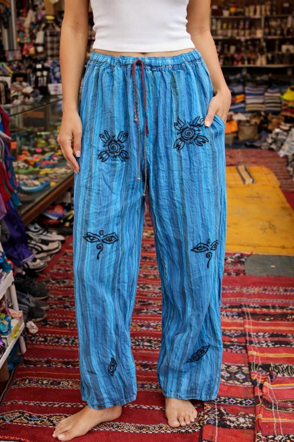 Blue Boho Harem Pants: Lightweight Cotton Hippie Trousers - image 3