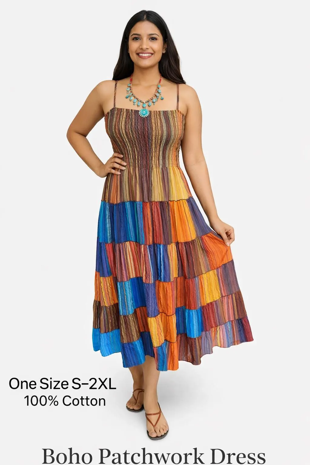 Boho Patchwork Sundress: One-of-a-Kind Hippie Cotton Dress