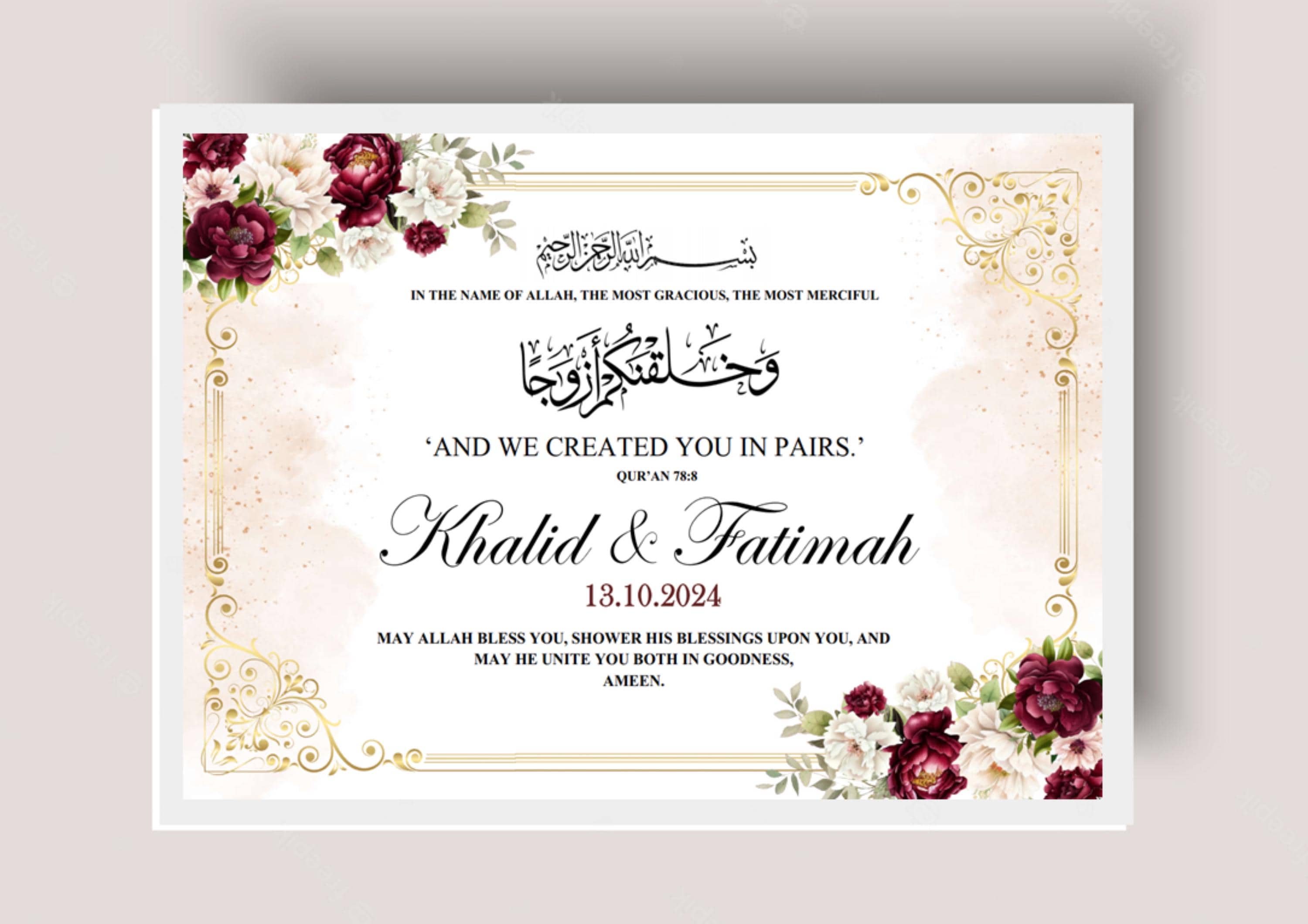 And we created you in pairs frame, Islamic wedding gift, gift for newly weds, Nikkah Murabak, engagement gift, anniversary, print, A4 frame