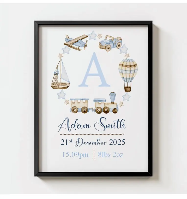 New Baby Personalised Print | Nursery Print | Boys Nursery | New Baby Gift | New Baby Boy | Personalised Print For Boys | Baby Boy Gift - image 4
