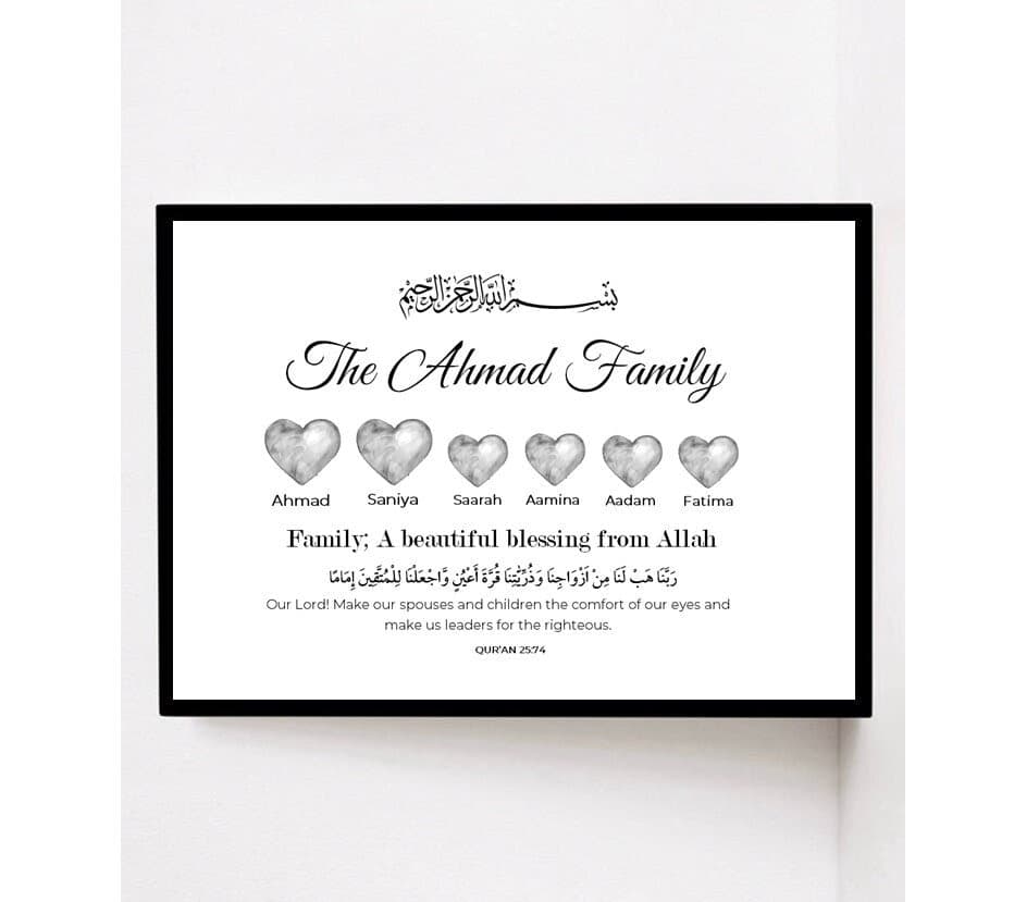 Personalised Islamic Family Frame, Islamic Frame Gift, Islamic Family Frame Print, Islamic Baby Gift, Islamic Home Gift, Eid Gift, Ramadan