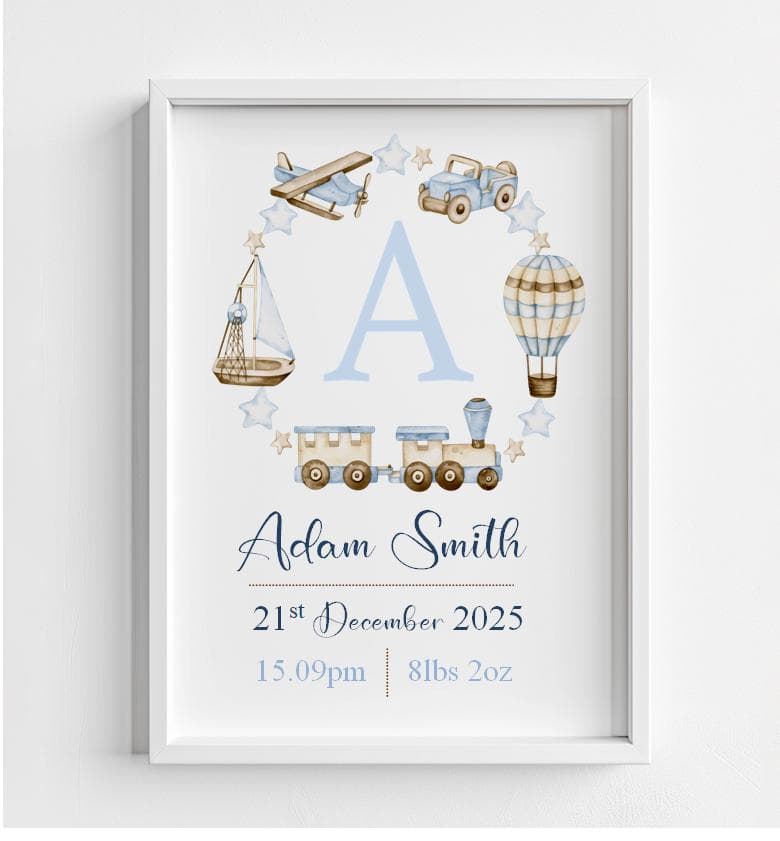 New Baby Personalised Print | Nursery Print | Boys Nursery | New Baby Gift | New Baby Boy | Personalised Print For Boys | Baby Boy Gift - image 3