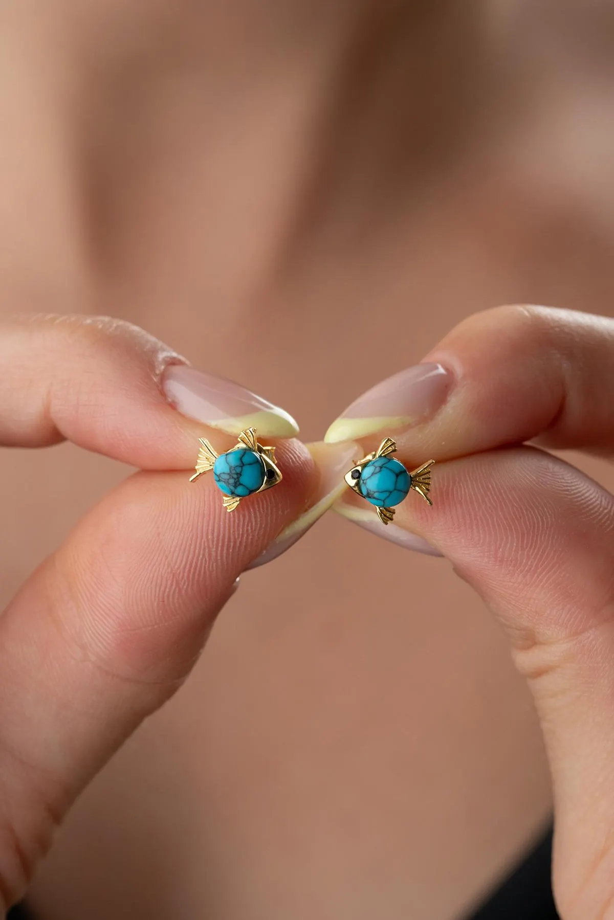 Blue Fish Earrings 925 Sterling Silver 14K Gold Plated Ocean Jewelry Anniversary Gift Girlfriend