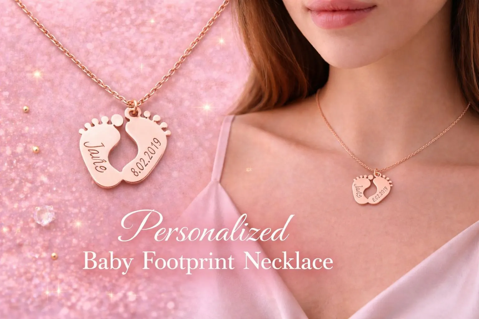 Personalized Baby Footprint Necklace Custom Name Date Engraved New Mom Gift Baby Shower Jewelry