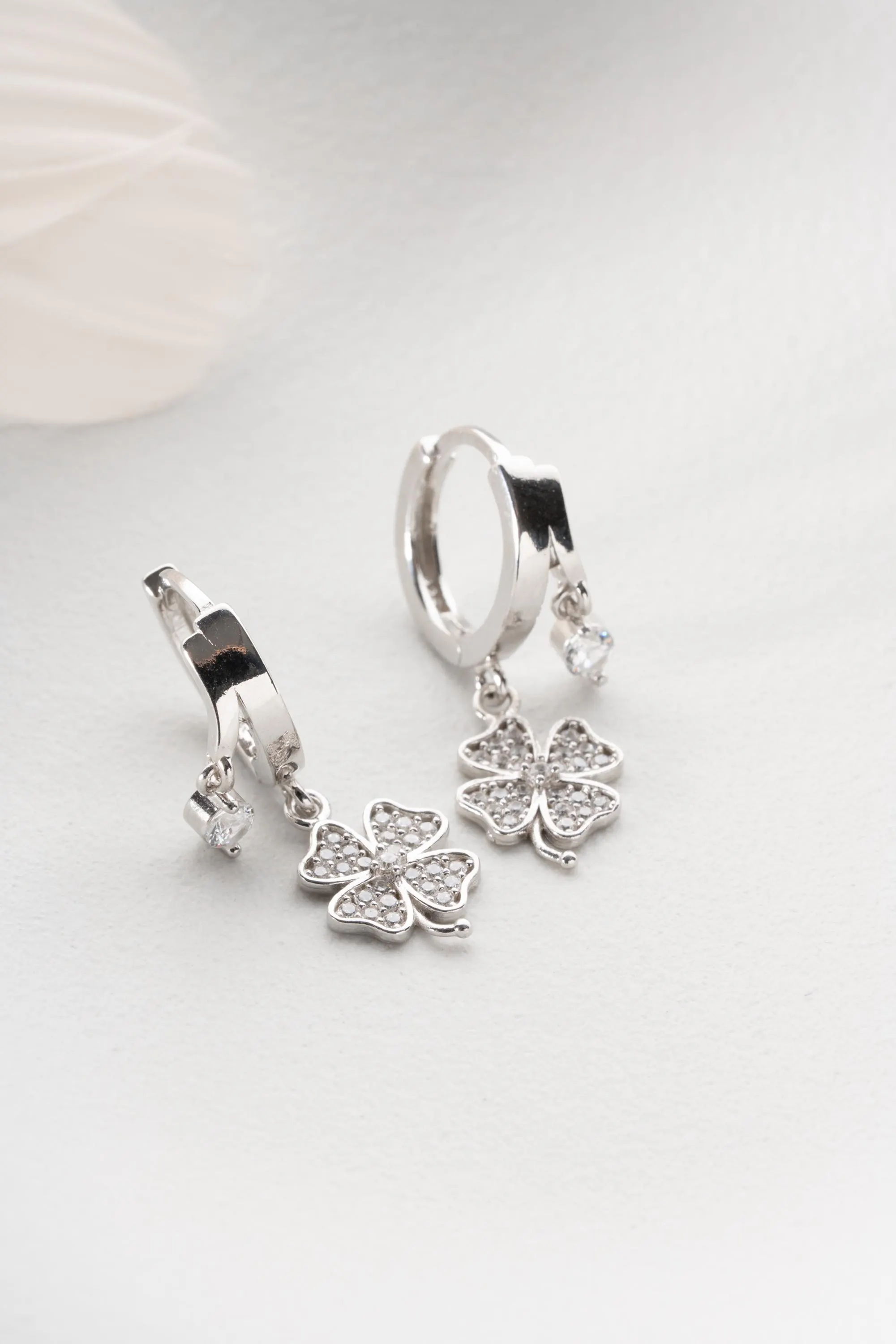Clover Dangle Earrings, 925 Sterling Silver Hoops, Good Luck Jewelry, Mother Gift, Anniversary Present - image 3