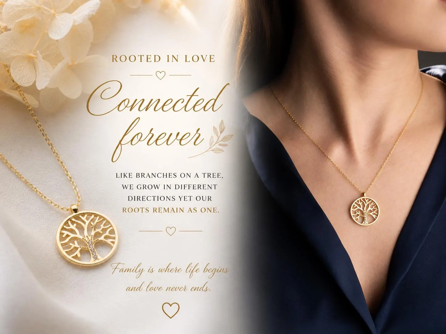 Tree of Life Necklace Family Roots Pendant Gold Jewelry Meaningful Gift Mother Grandmother Women