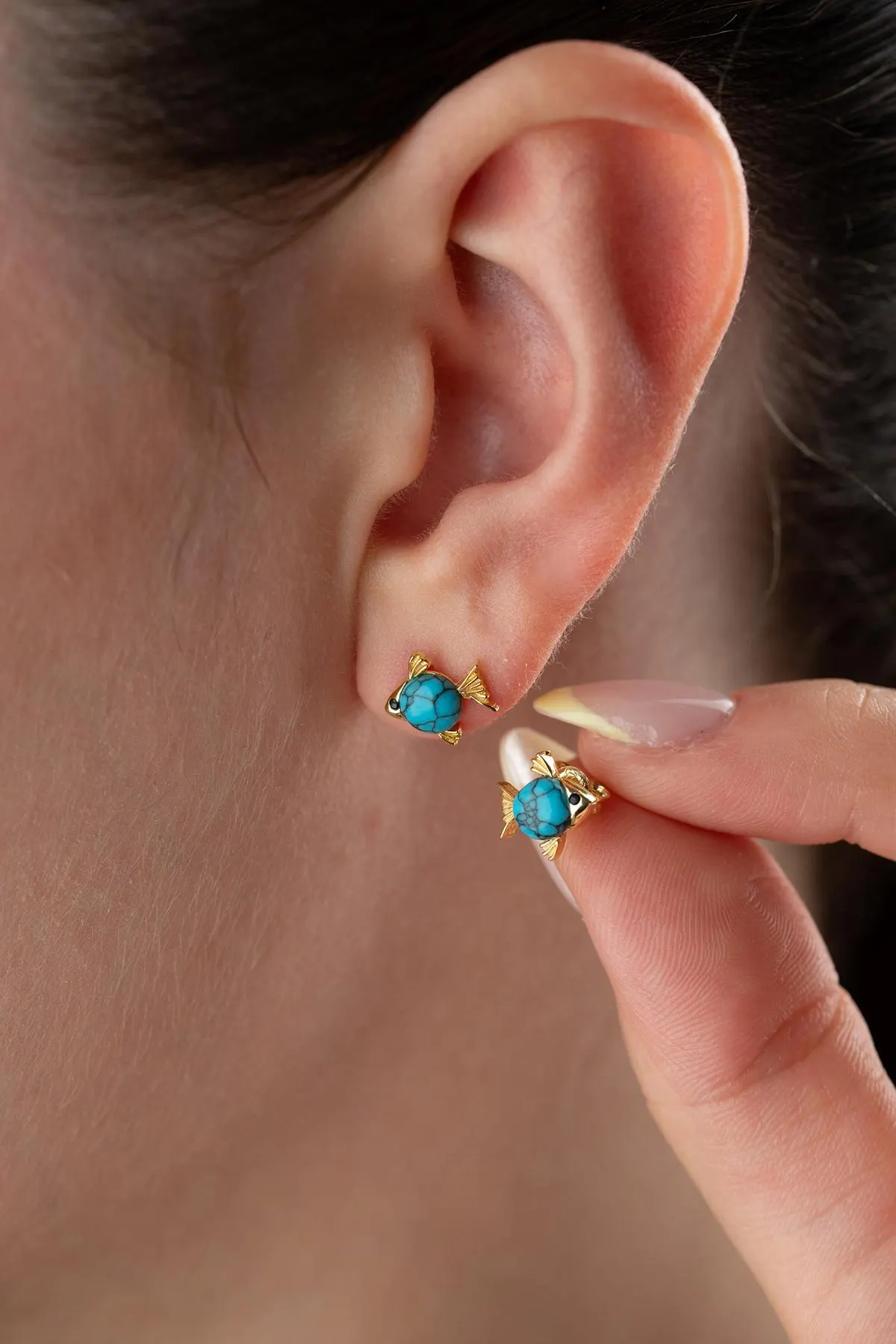 Blue Fish Earrings 925 Sterling Silver 14K Gold Plated Ocean Jewelry Anniversary Gift Girlfriend - image 3