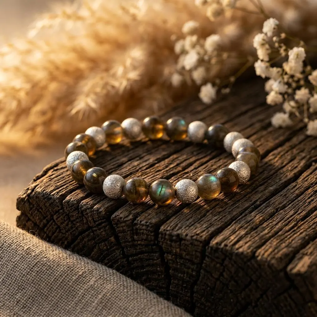 Labradorite Stone Bracelet Adjustable Silicone Handmade Unisex Beaded Jewelry Mystic Energy Gift - image 5
