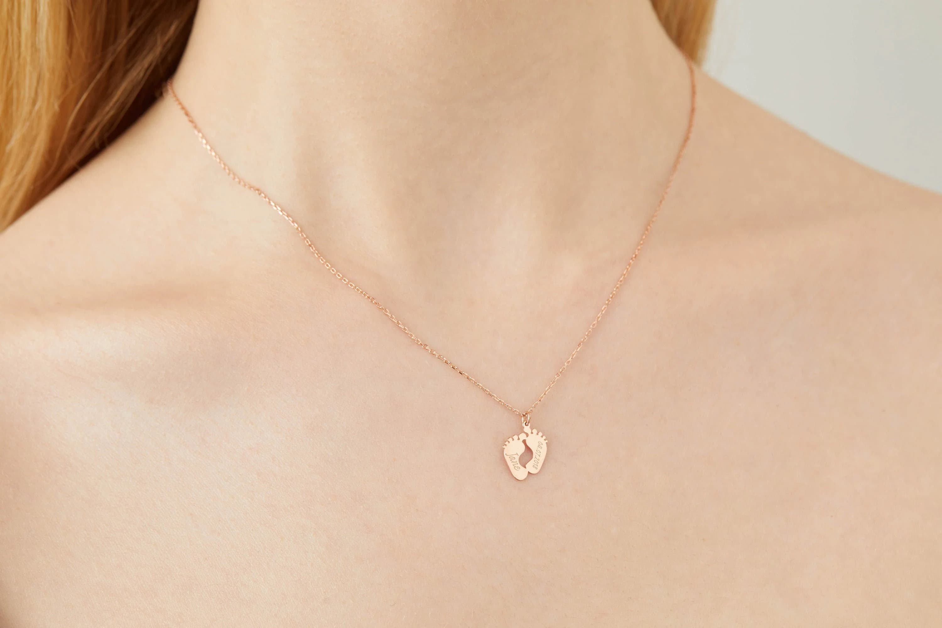 Personalized Baby Footprint Necklace Custom Name Date Engraved New Mom Gift Baby Shower Jewelry - image 4