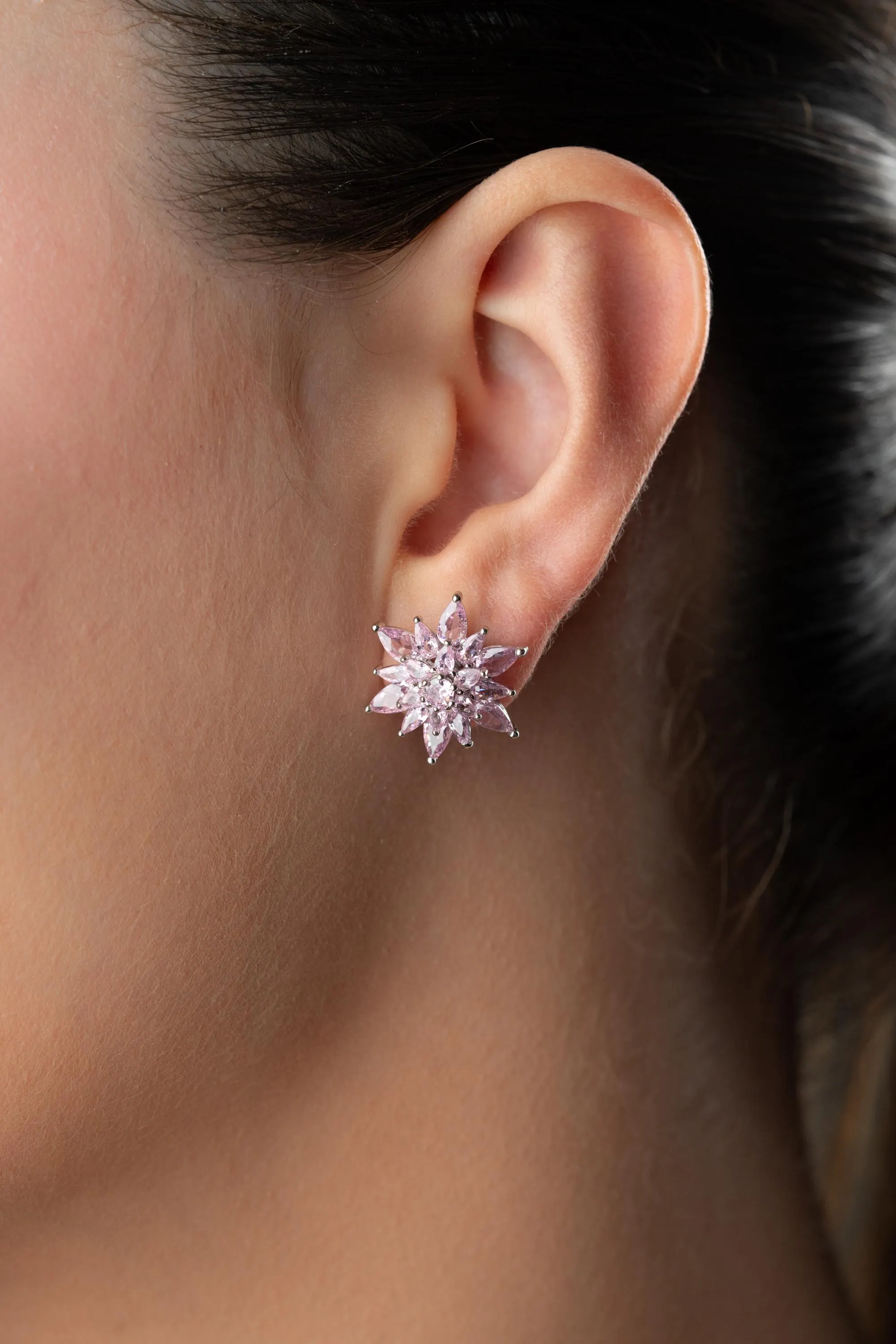 Lotus Flower Earrings Pink Gemstone Studs 14K Gold Plated Bridal Bridesmaid Birthday Anniversary Valentine - image 3