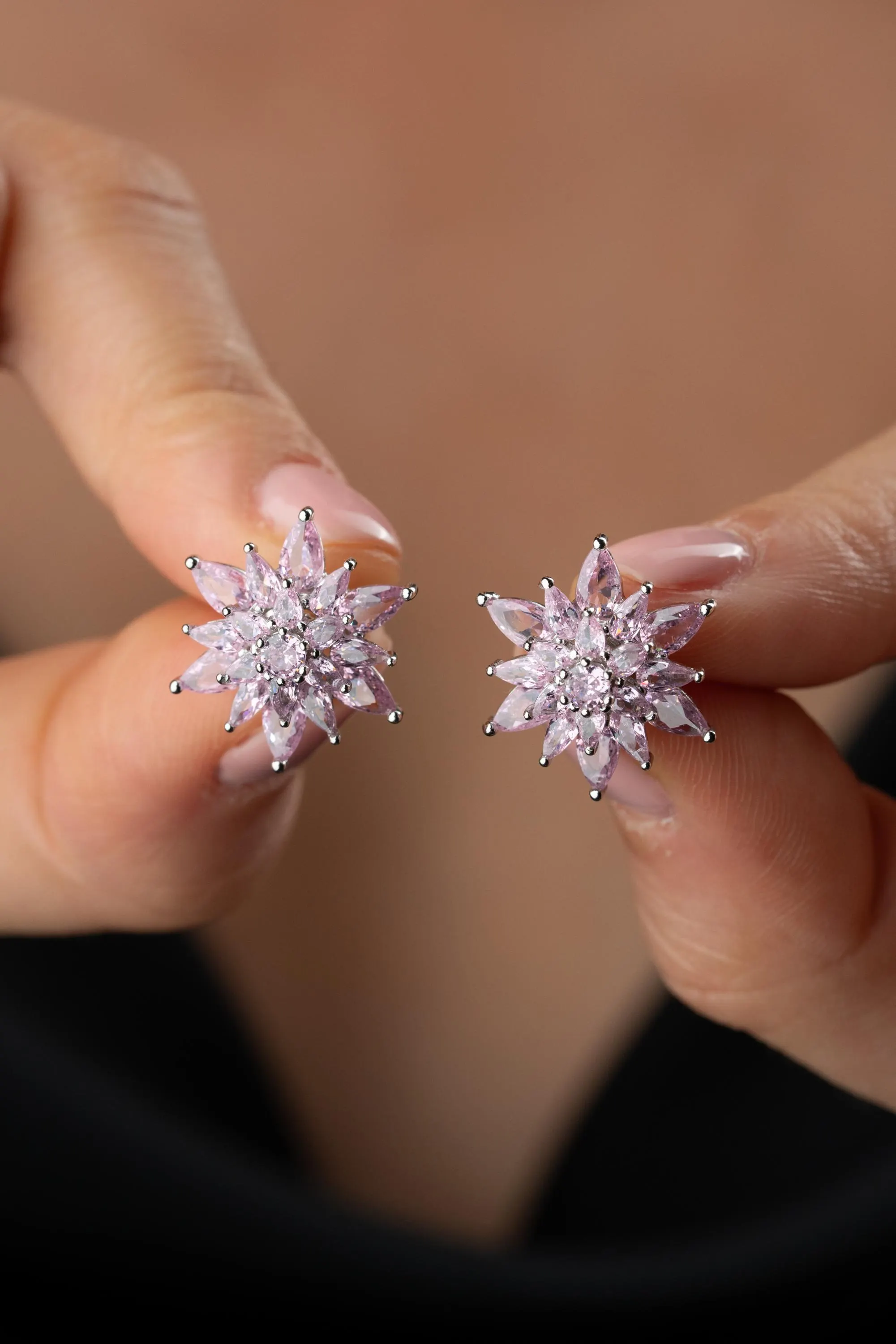 Lotus Flower Earrings Pink Gemstone Studs 14K Gold Plated Bridal Bridesmaid Birthday Anniversary Valentine