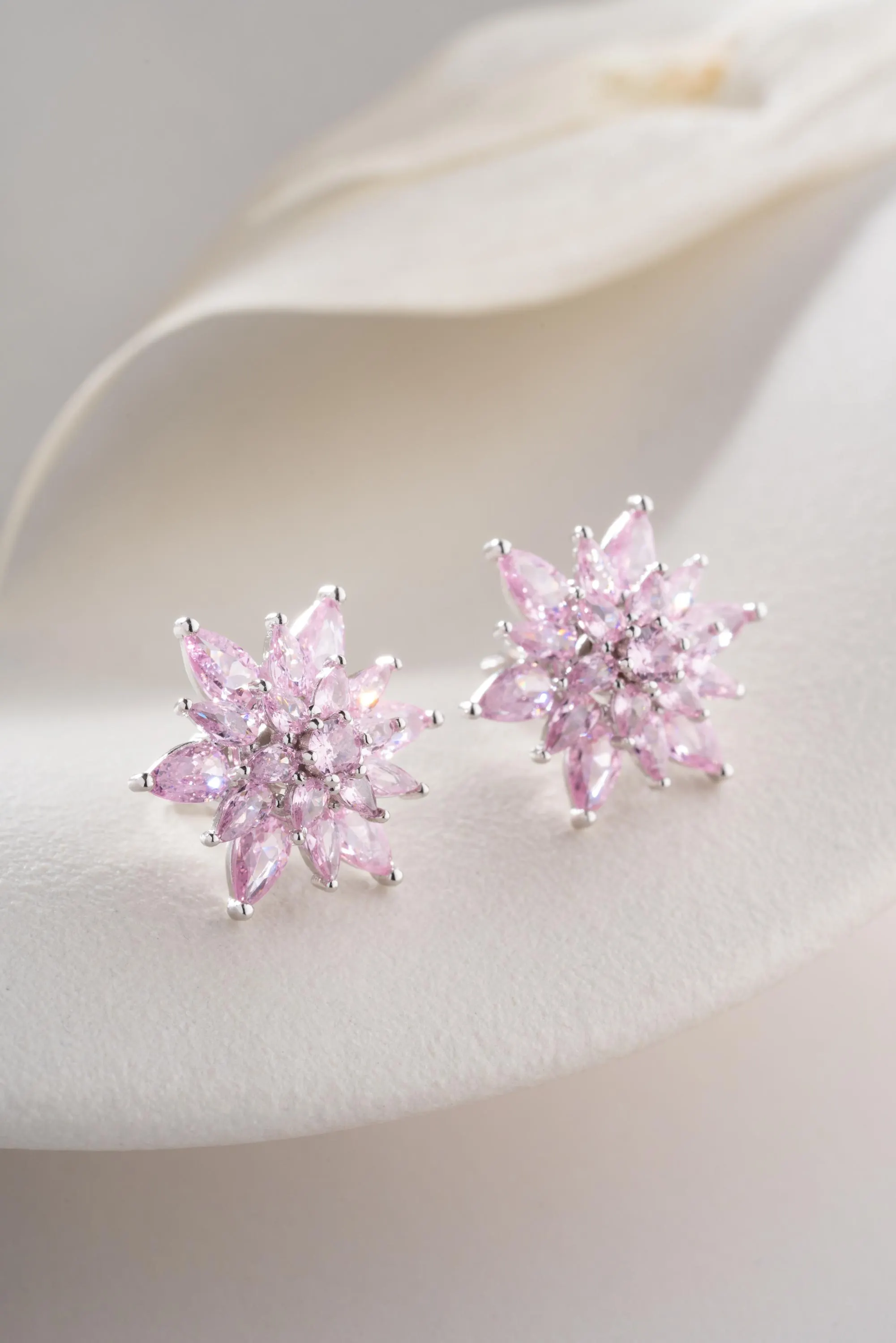 Lotus Flower Earrings Pink Gemstone Studs 14K Gold Plated Bridal Bridesmaid Birthday Anniversary Valentine - image 4