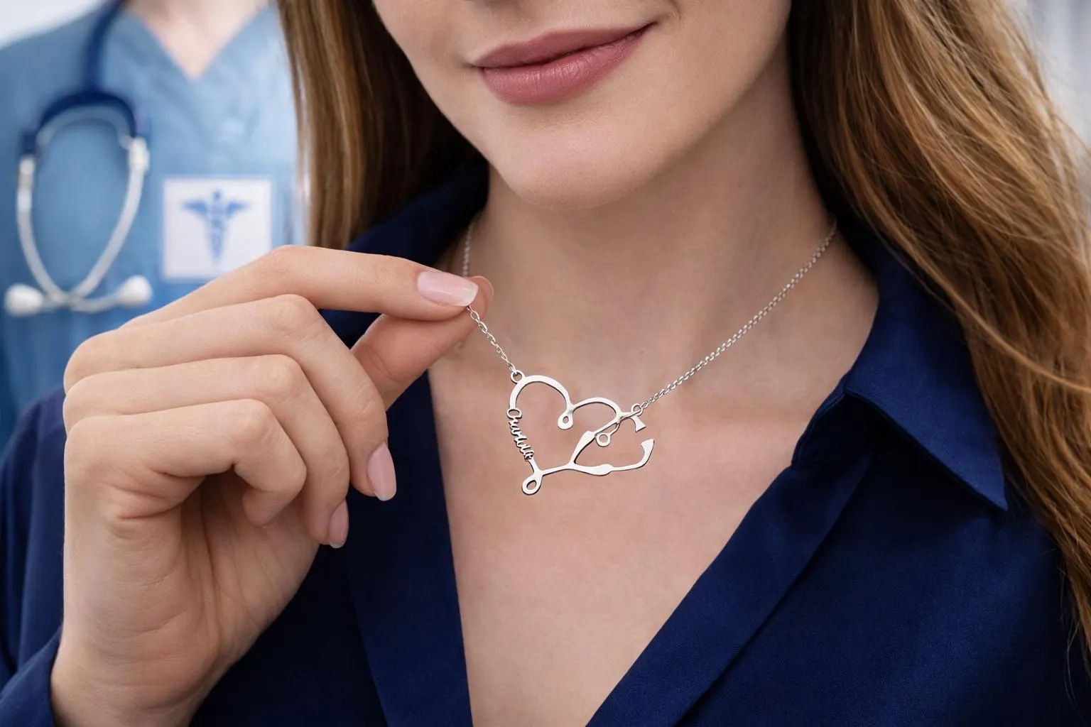 Personalized Stethoscope Heart Pendant Doctor Gift Nurse Jewelry Medical Name Necklace Silver Gift - image 2