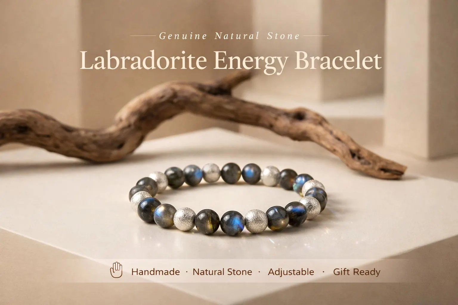 Labradorite Stone Bracelet Adjustable Silicone Handmade Unisex Beaded Jewelry Mystic Energy Gift - image 3