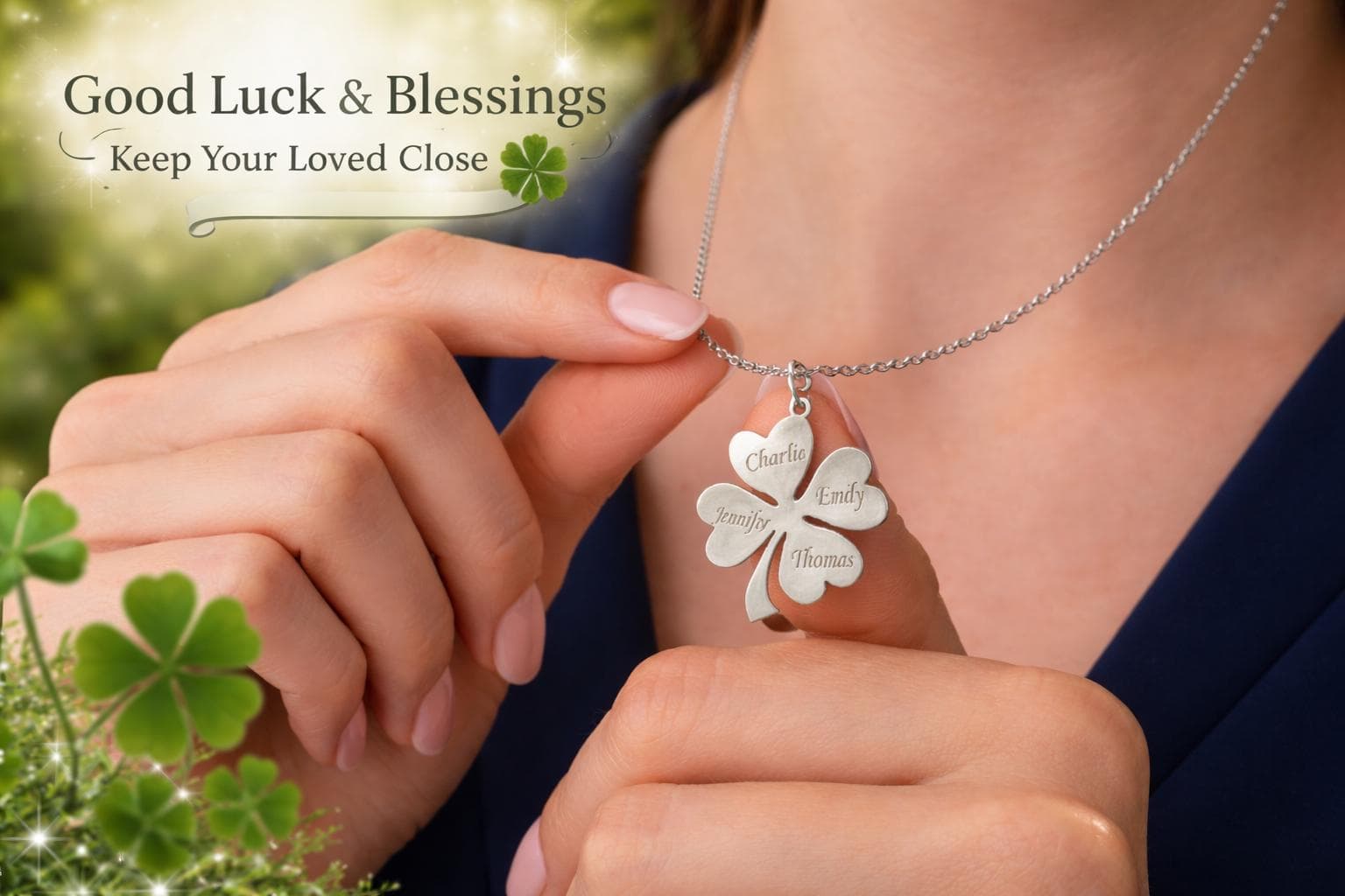 Personalized Clover Necklace Four Leaf Lucky Charm Name Necklace Family Gift Custom Jewelry - image 4