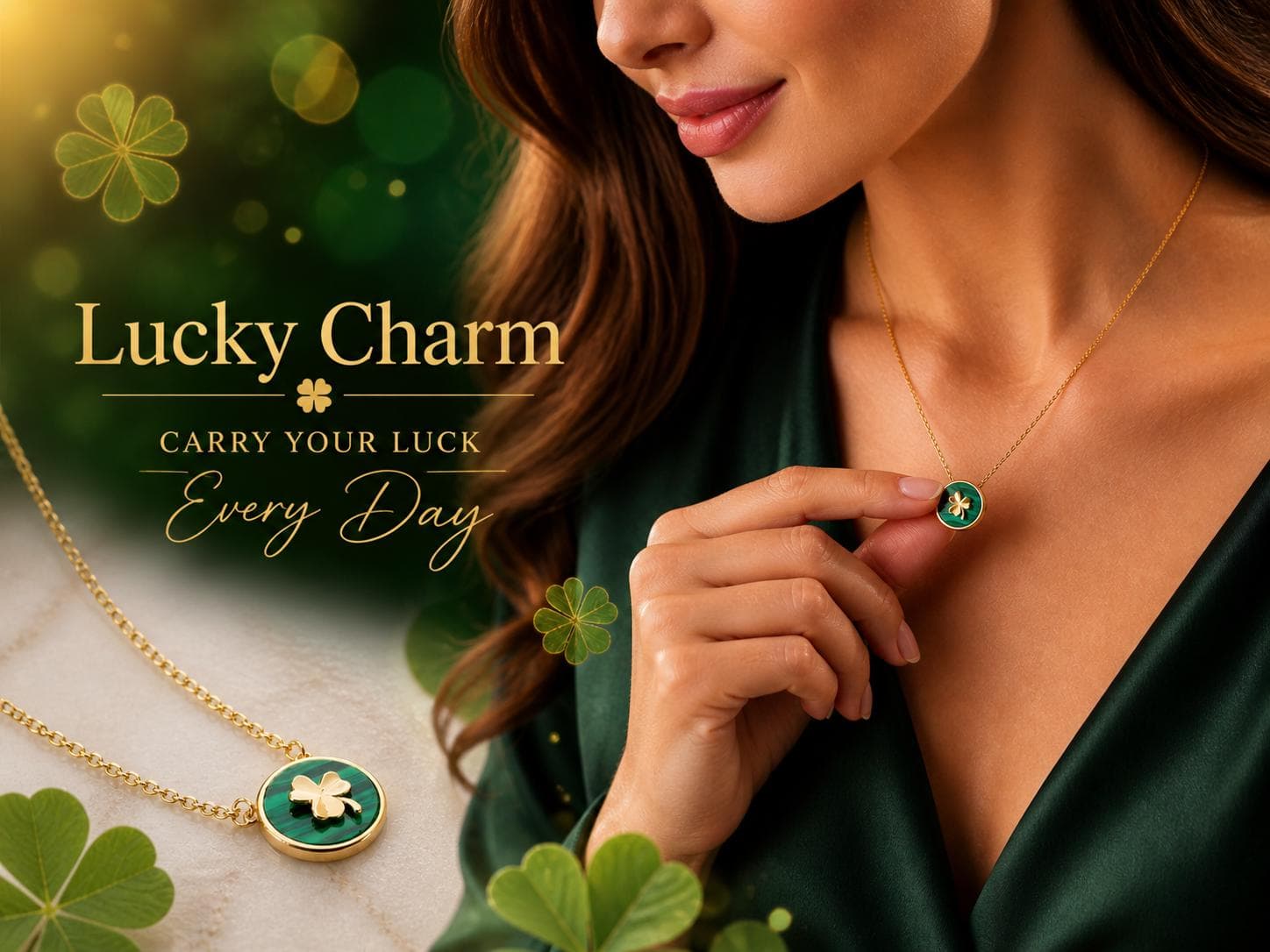 Shamrock Pendant Necklace Dainty Lucky Clover Jewelry Meaningful Celestial Accessory Romantic Green Charm