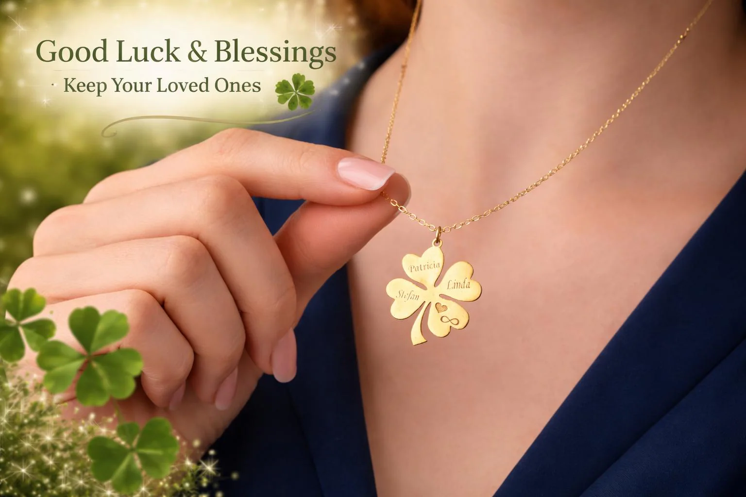 Personalized Clover Necklace Four Leaf Lucky Charm Name Necklace Family Gift Custom Jewelry