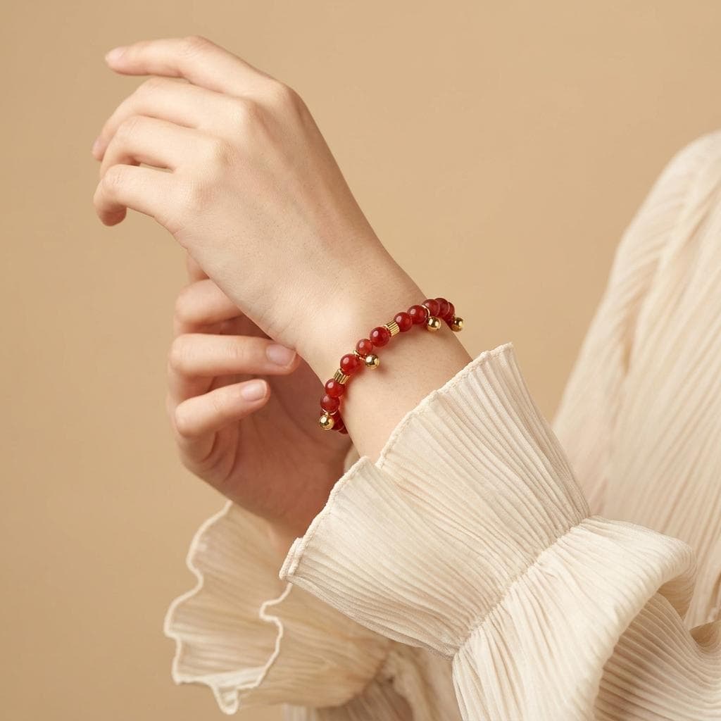 Red Carnelian Stone Bracelet Adjustable Silicone Handmade Unisex Beaded Jewelry Energy Courage Gift - image 4