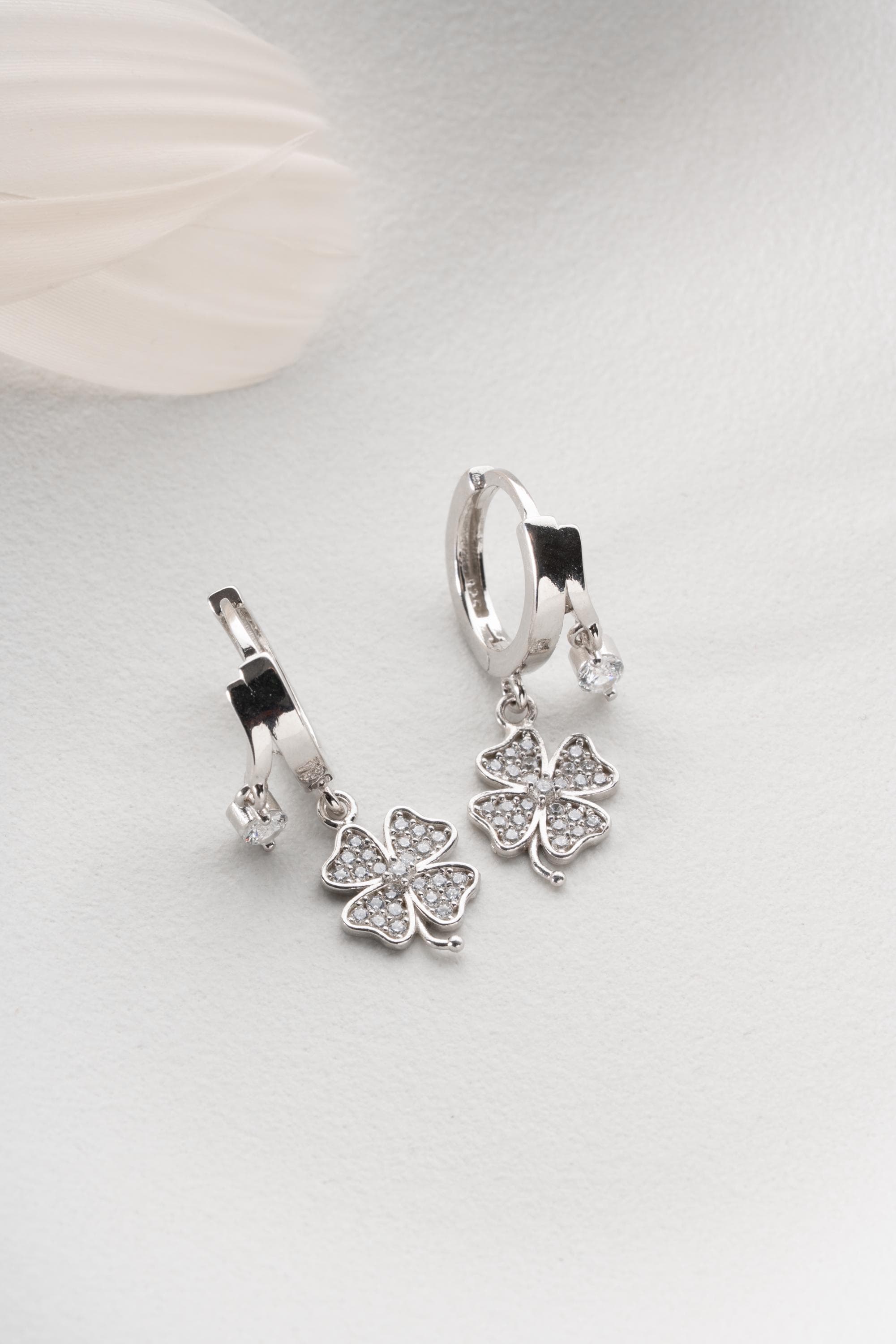 Clover Dangle Earrings, 925 Sterling Silver Hoops, Good Luck Jewelry, Mother Gift, Anniversary Present - image 5