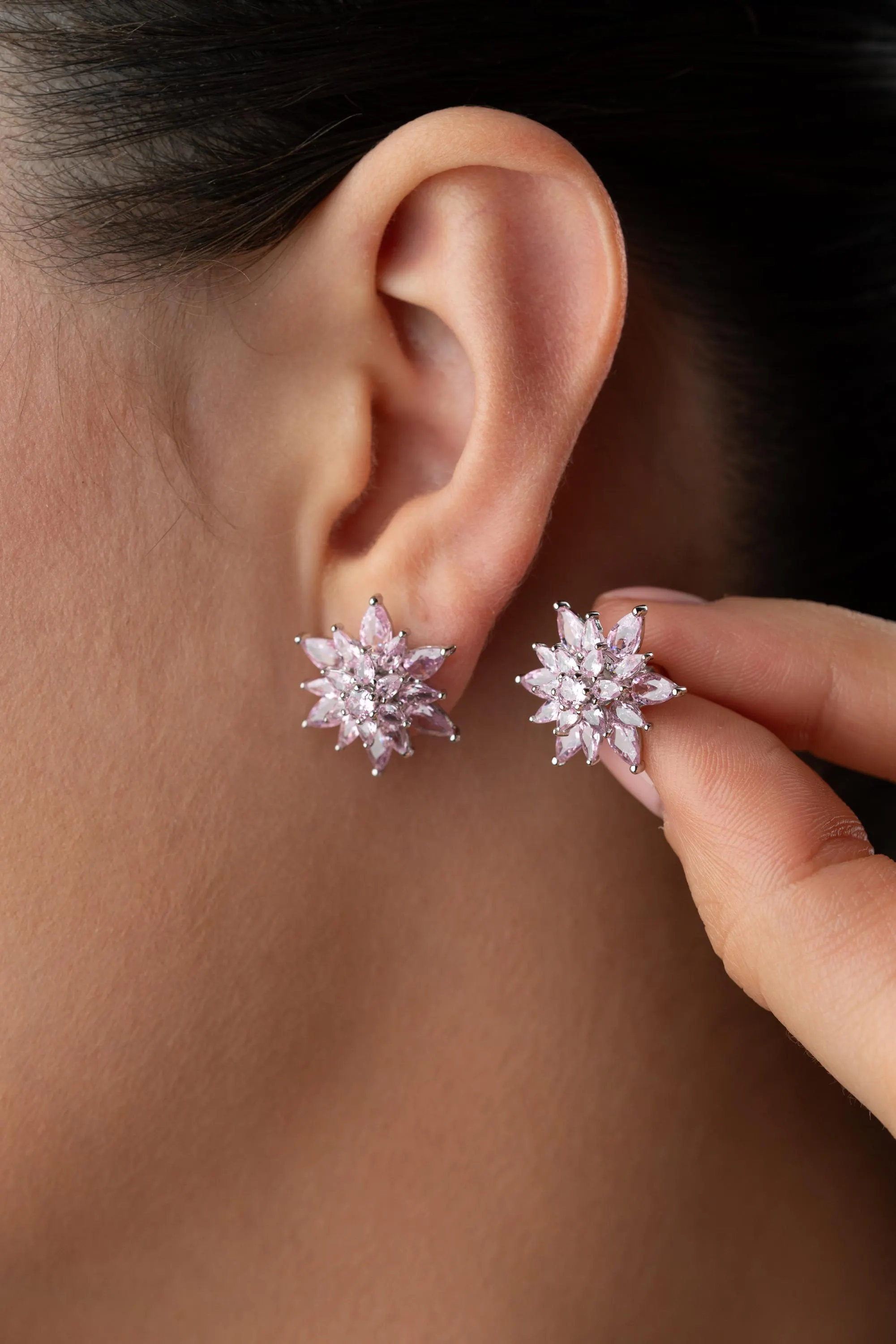 Lotus Flower Earrings Pink Gemstone Studs 14K Gold Plated Bridal Bridesmaid Birthday Anniversary Valentine - image 5