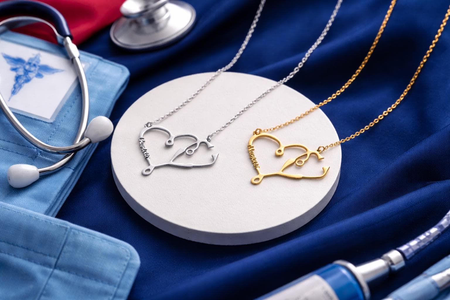 Personalized Stethoscope Heart Pendant Doctor Gift Nurse Jewelry Medical Name Necklace Silver Gift - image 3