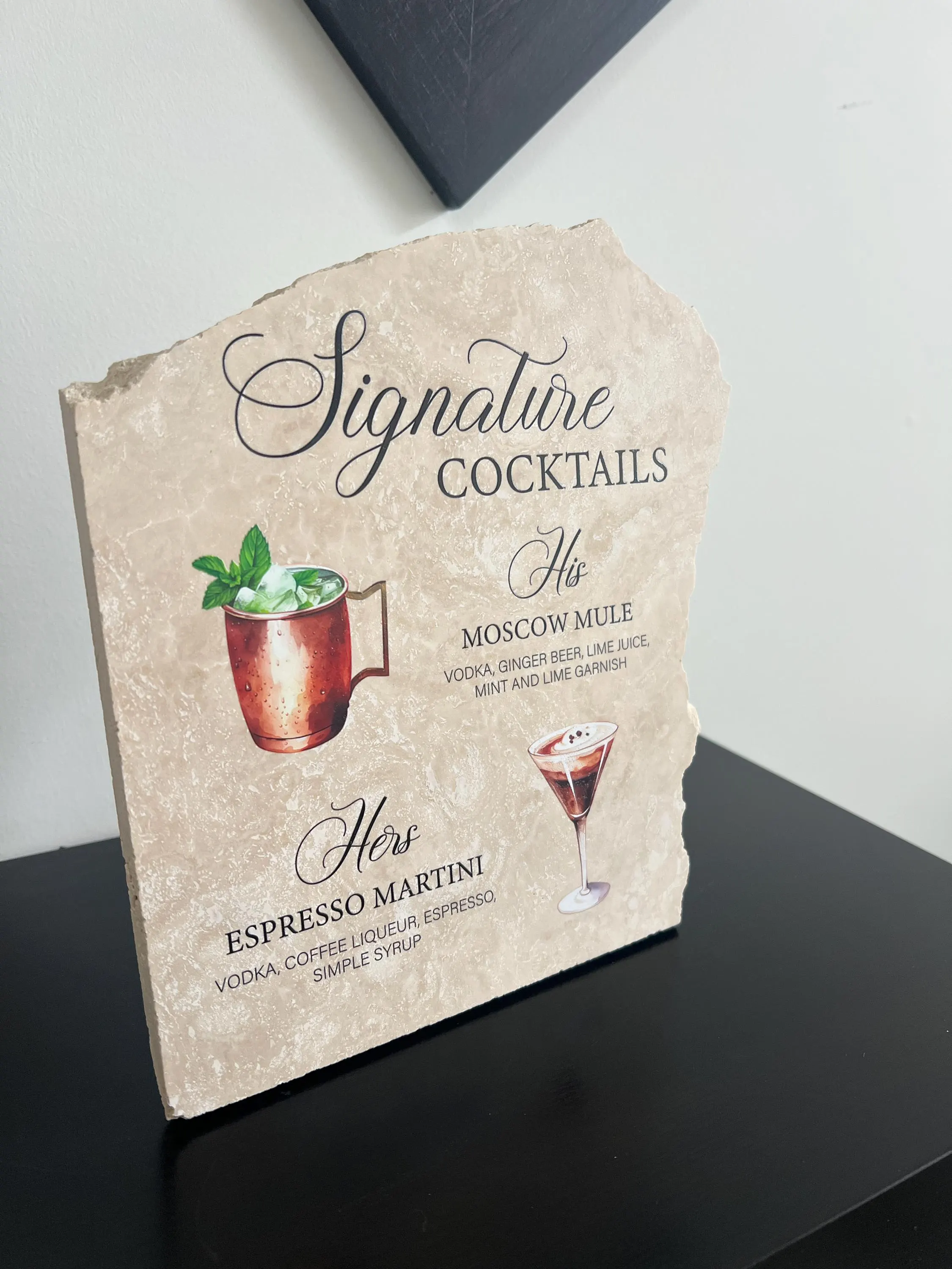 Travertine Bar Menu Sign, Natural Stone Wedding Signage, His & Hers Drinks, Signature Cocktail Menu - image 3