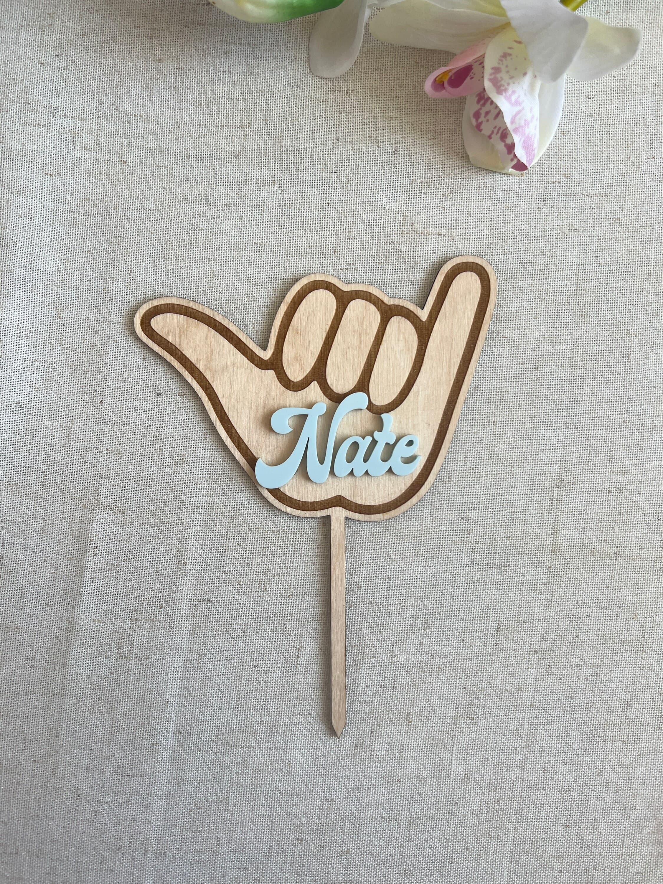 Shaka Cake Topper, Surfs Up Cake Topper, The Big One Birthday, Personalized Cake Topper, Custom Name Topper, Boys Birthday, - image 3