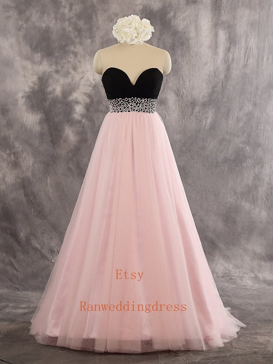 Black and Pink Wedding Dress: Beaded Tulle Bridal Gown - image 3