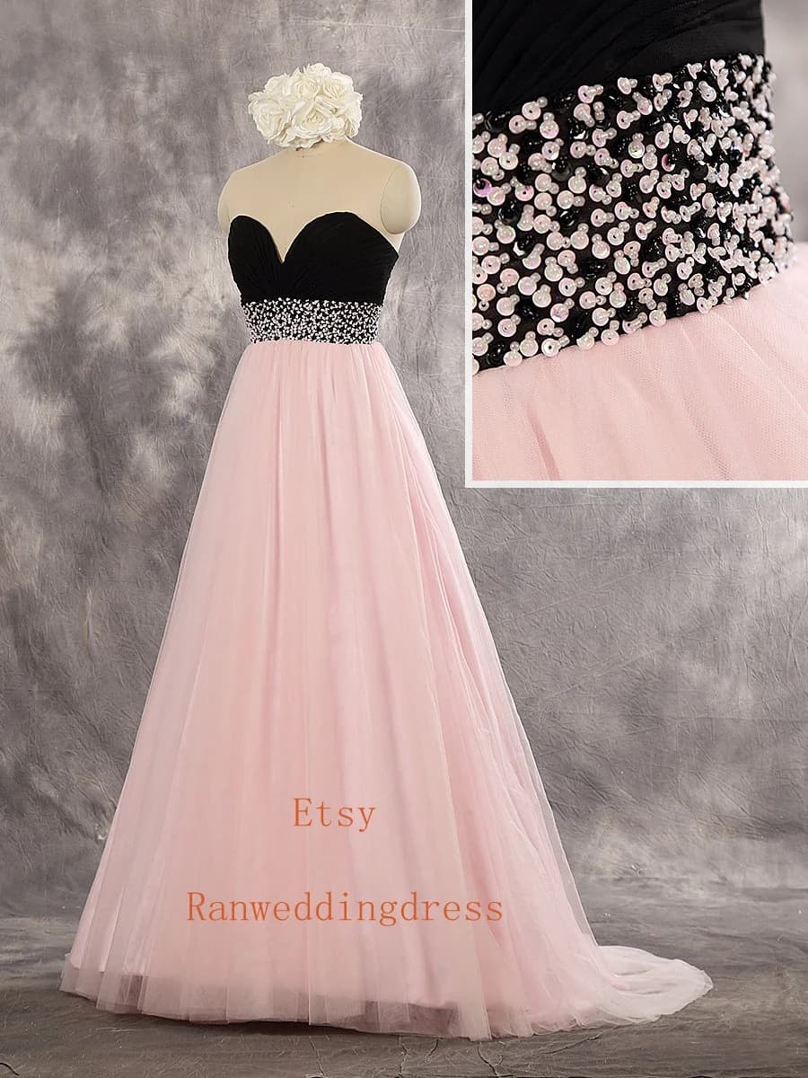 Black and Pink Wedding Dress: Beaded Tulle Bridal Gown - image 5