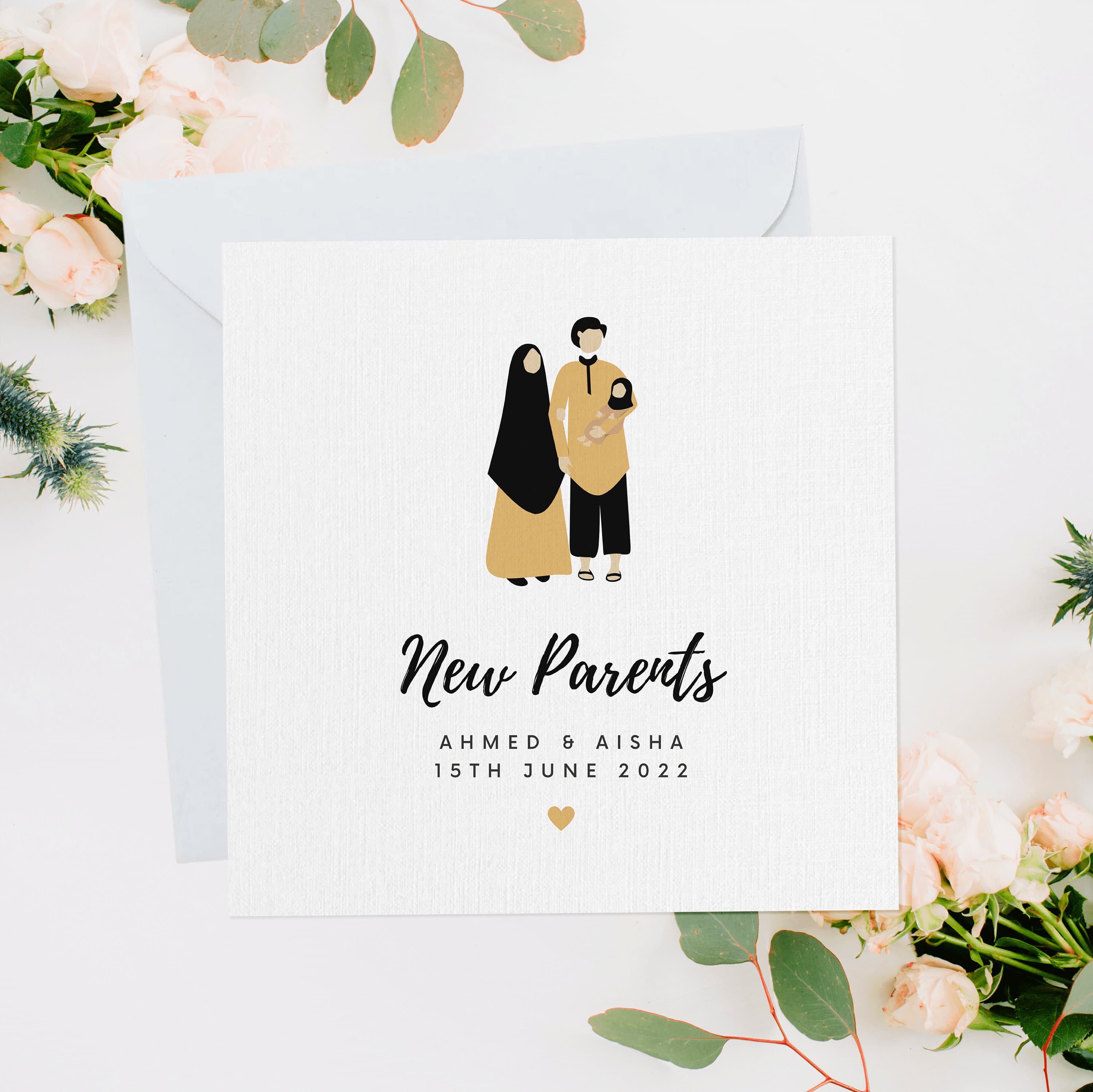 Personalised New Parents Card, New Muslim Parents, New Baby Gift, Newborn Baby, Newborn Gift, Muslim Baby, Islamic Parents, Islamic Baby