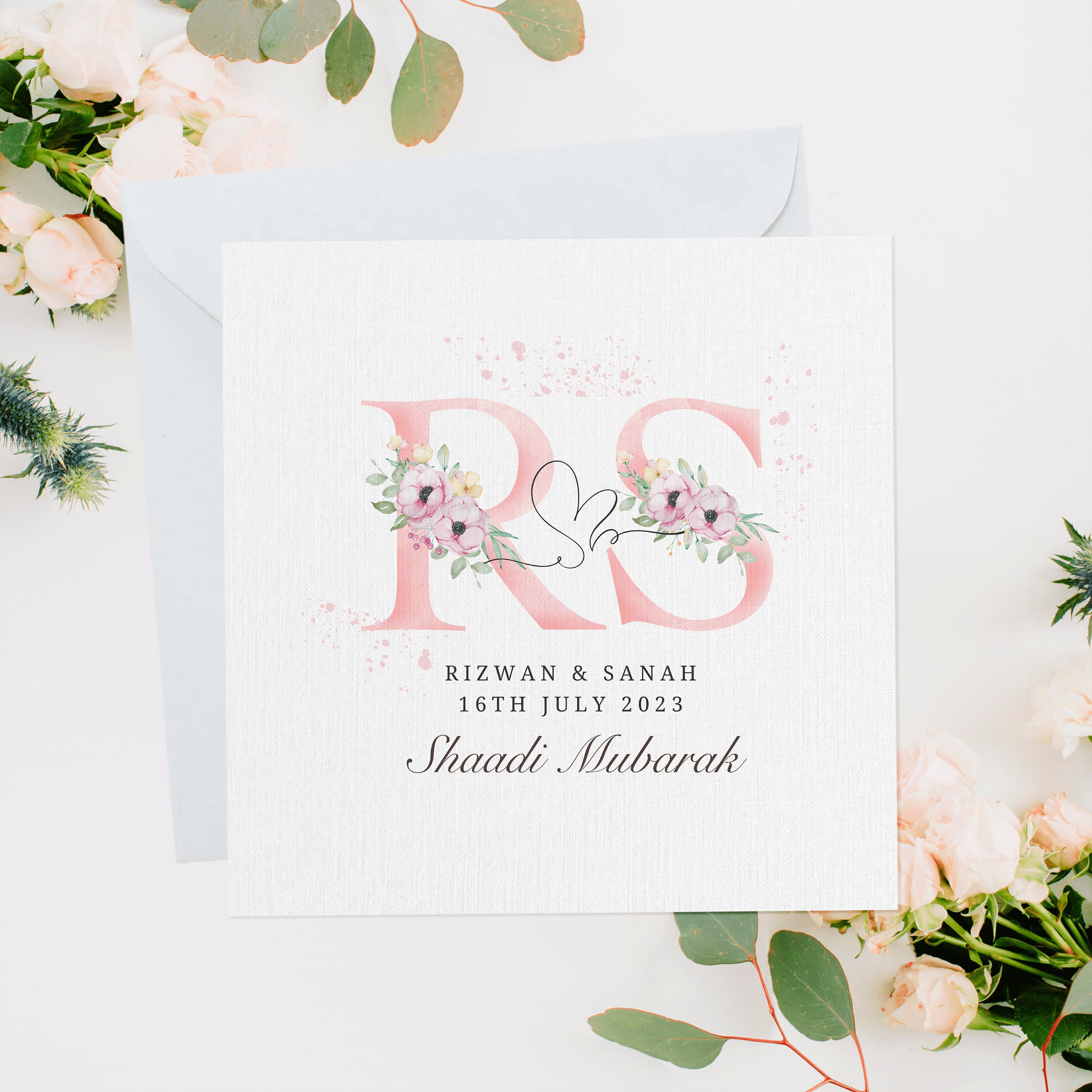 Custom Nikkah Initial Card, Wedding Card, Nikkah Gift, Nikkah Mubarak Card, Shaadi Card, Islamic Wedding Card, Luxury Muslim Wedding Gift