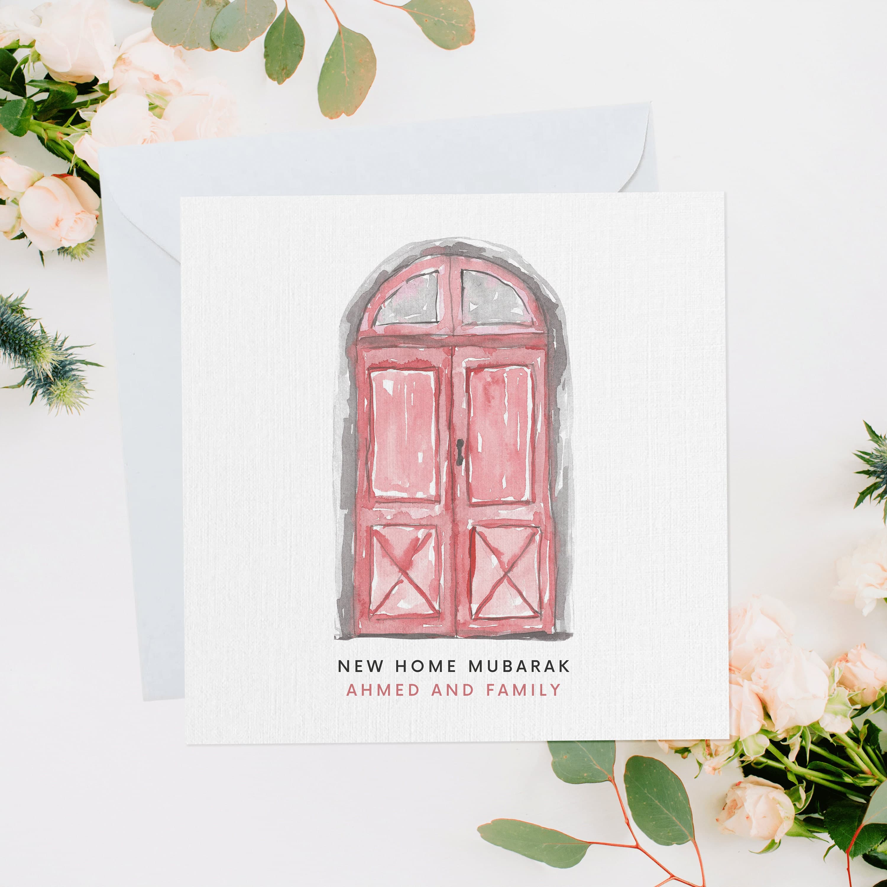 Personalised Housewarming Card, New Home Gift, Muslim Home, Gifts For Home, Islamic Home, Muslim Moving Home, New Home Mubarak, Pink Door