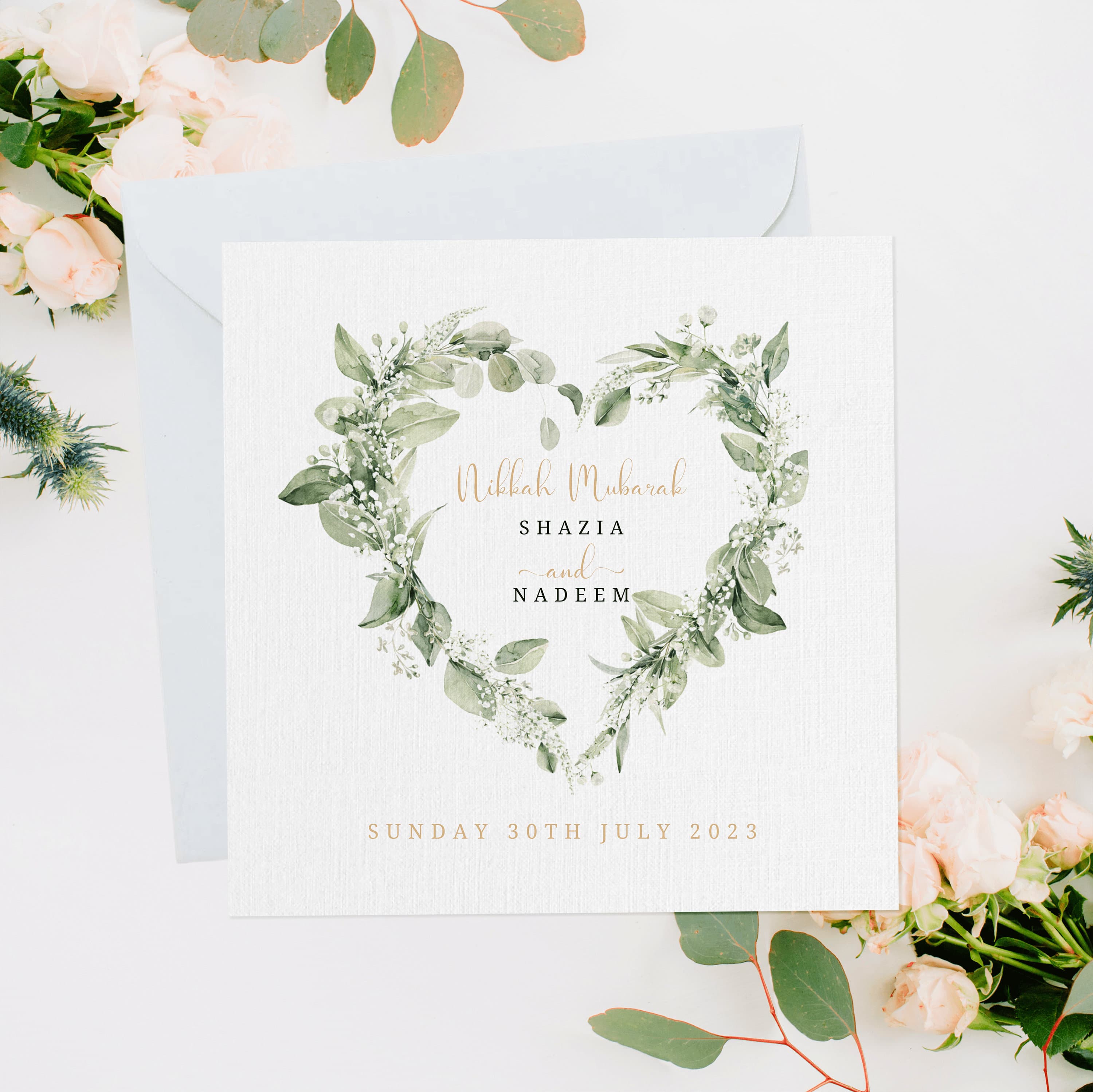 Nikkah Mubarak Card, Luxury Floral Wreath, Wedding Card, Nikkah Gift, Nikkah Mubarak Card, Shaadi Card, Islamic Wedding, Muslim Wedding