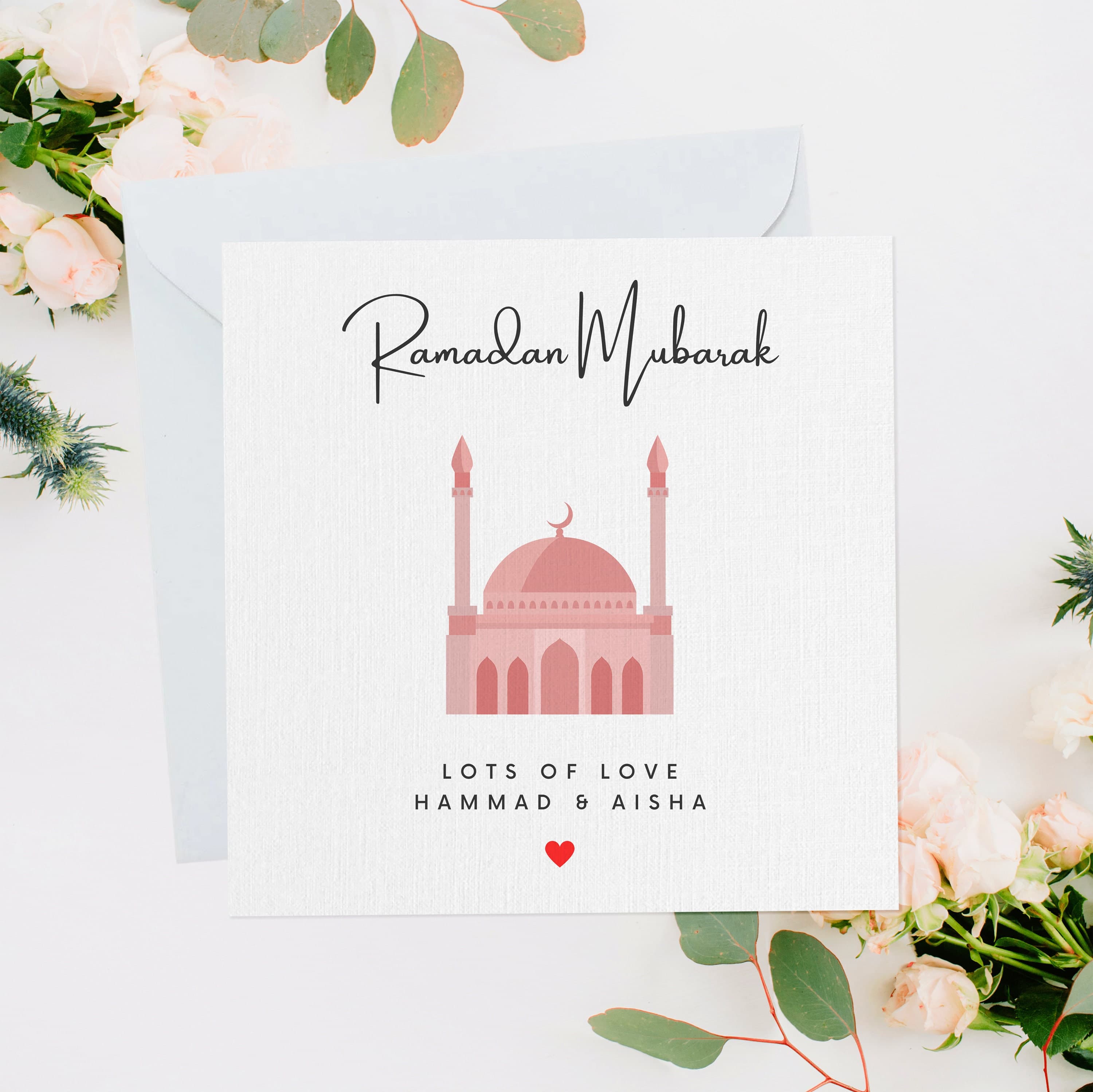 Personalised Ramadan Mubarak Pink Pastel Greeting Card, Ramadan Card, Ramadan Greeting Card, Card For Loved Ones, Family Ramadan Card, RC001