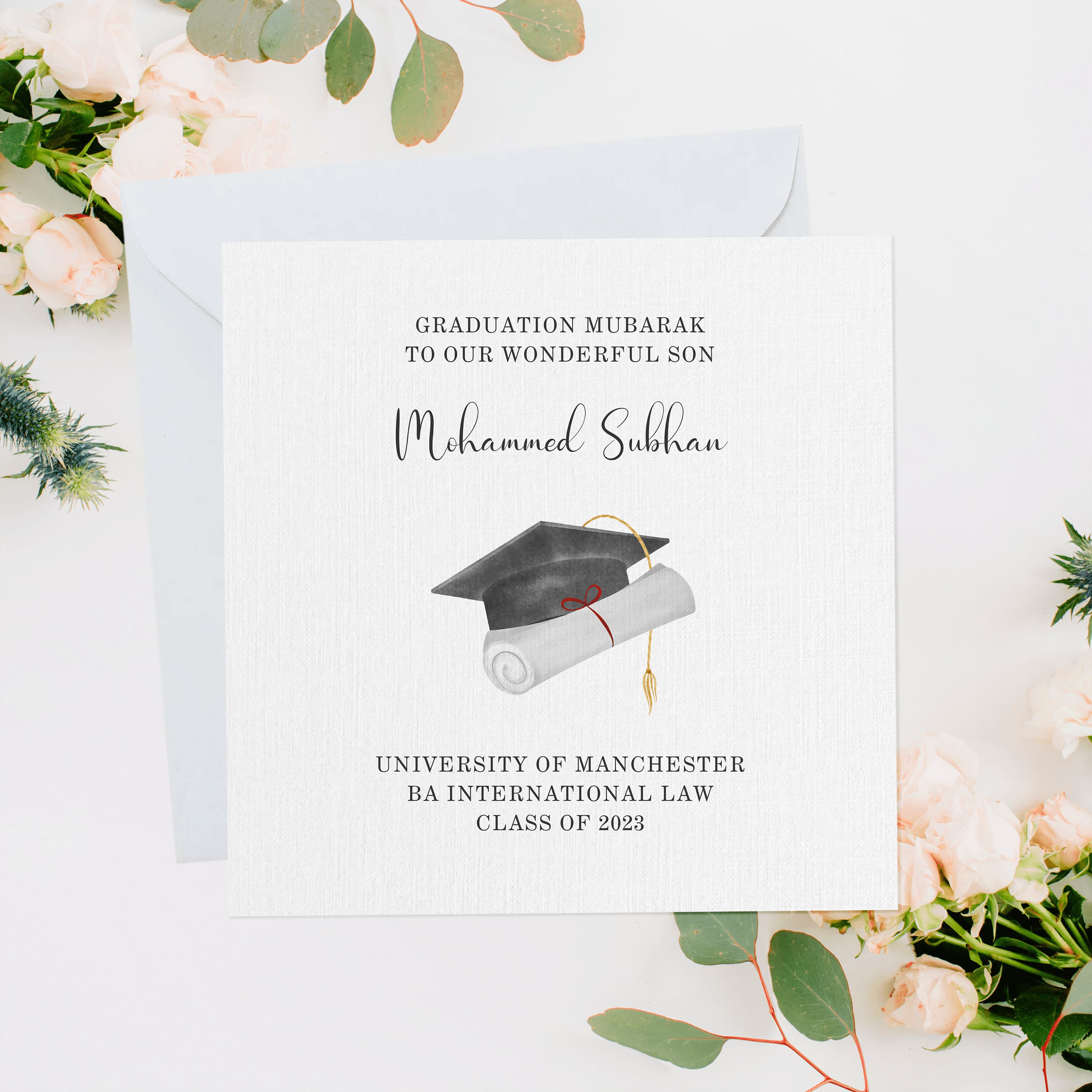 Personalised Graduation Mubarak Card, Graduation Gift, Graduation Card, Islamic Education Gift, Muslim Son Graduate, Graduation Gift For Him