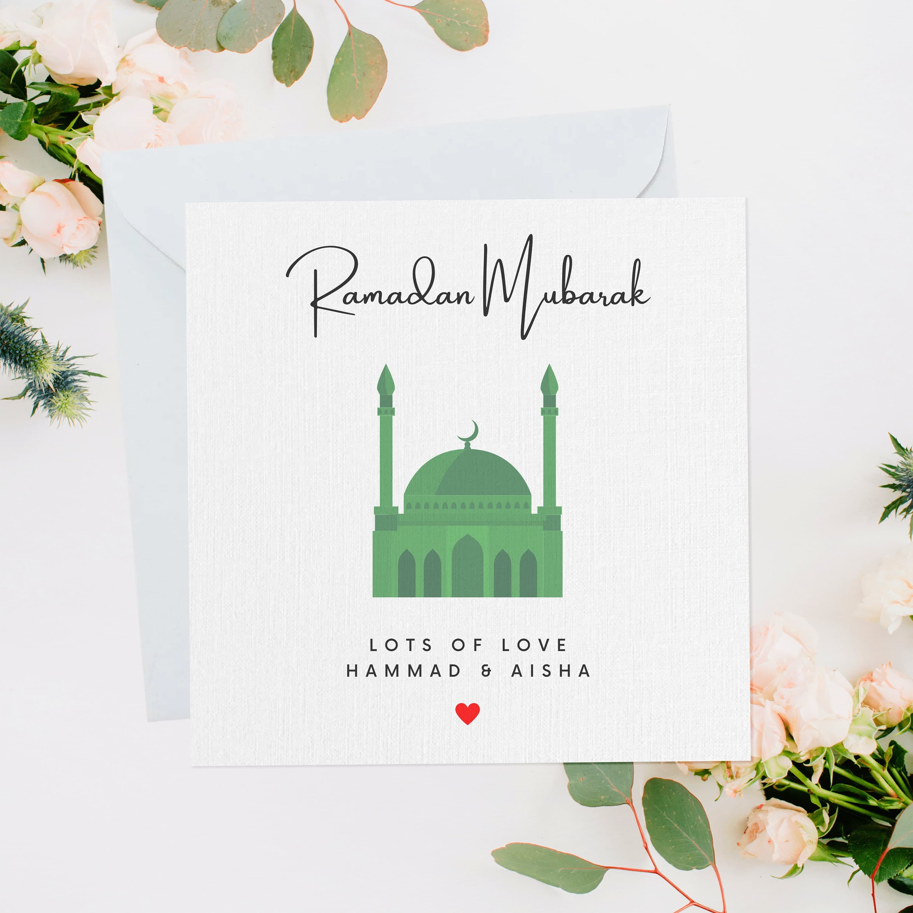 Personalised Ramadan Mubarak Pastel Green Greeting Card, Ramadan Card, Ramadan Greeting Card, Card For Loved Ones, Family Card, RC003