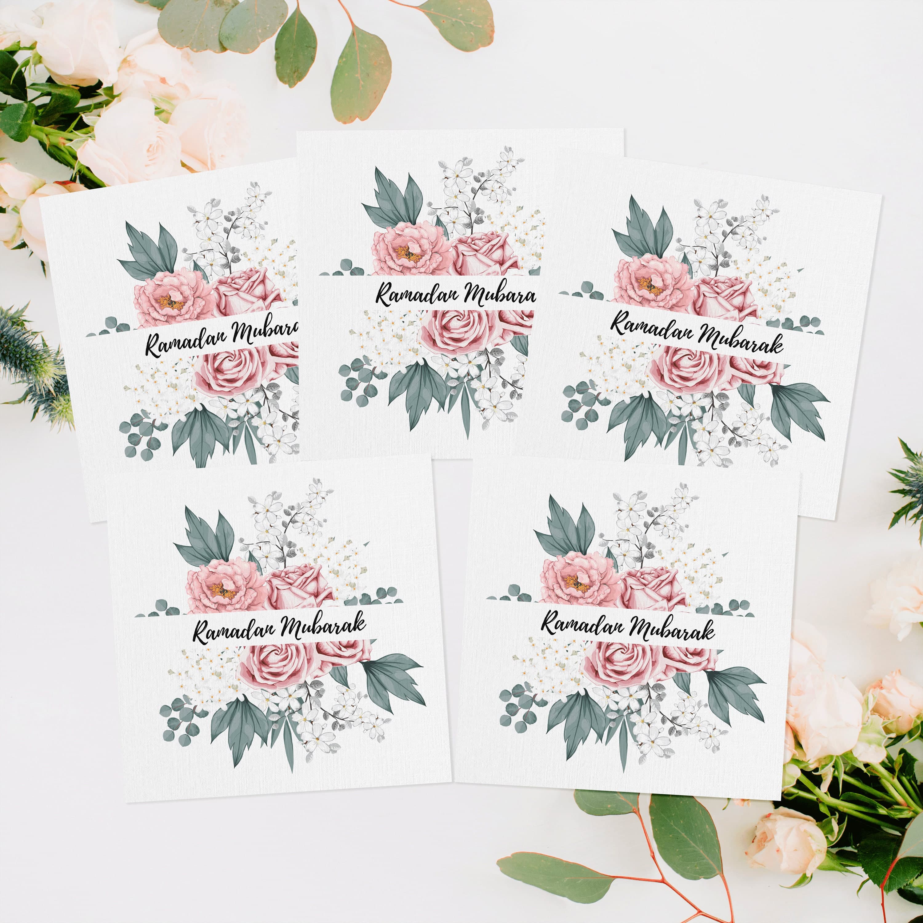 Personalised 5 Pack Ramadan Cards, Ramadan Pack of 5 Cards, Multipack Ramadan Mubarak Cards, Ramadan Family Cards, Ramadan 2026 Flowers