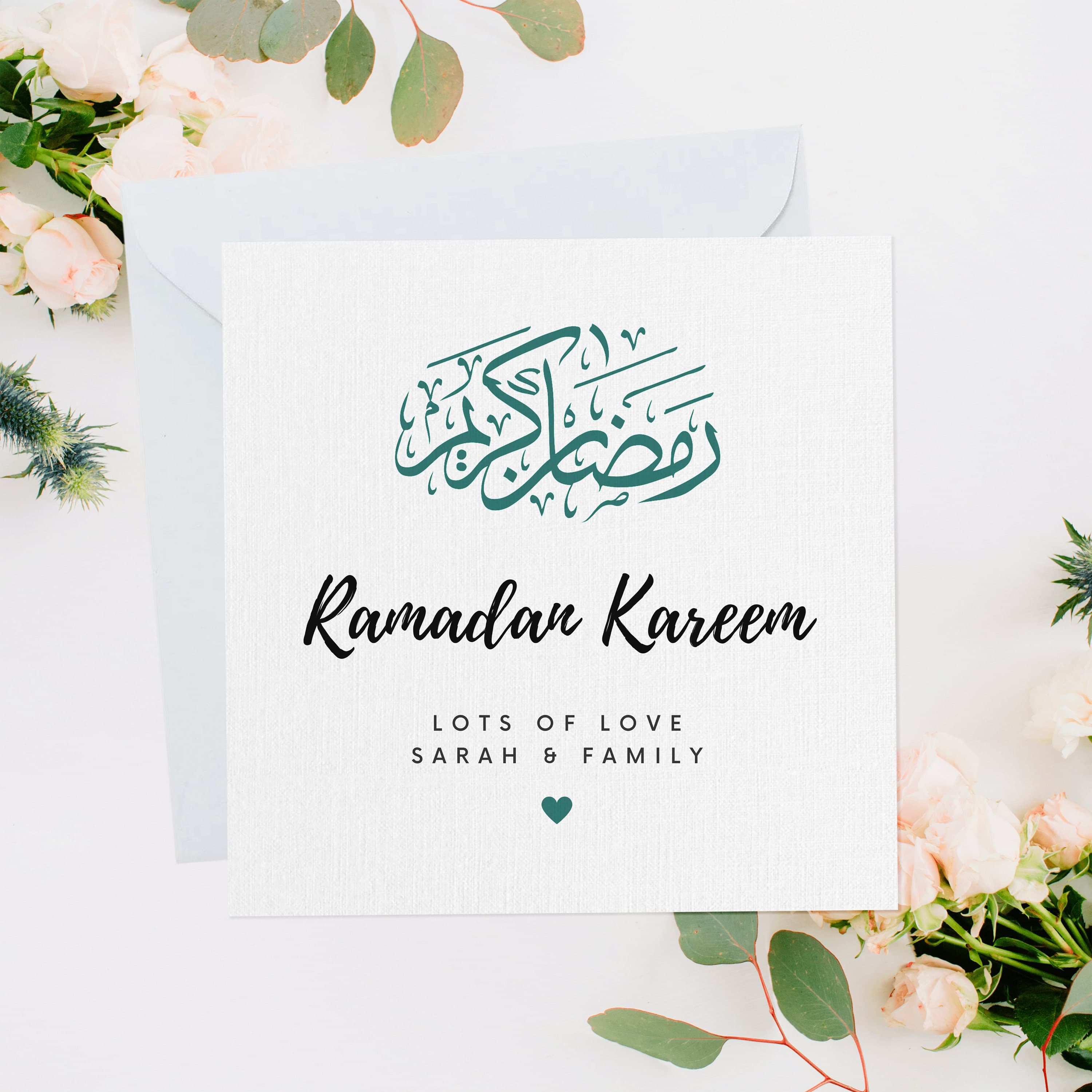 Personalised Ramadan Kareem Arabic Teal Greeting Card, Ramadan Card, Ramadan Greeting Card, Card For Loved Ones, Family Ramadan Card, RC007