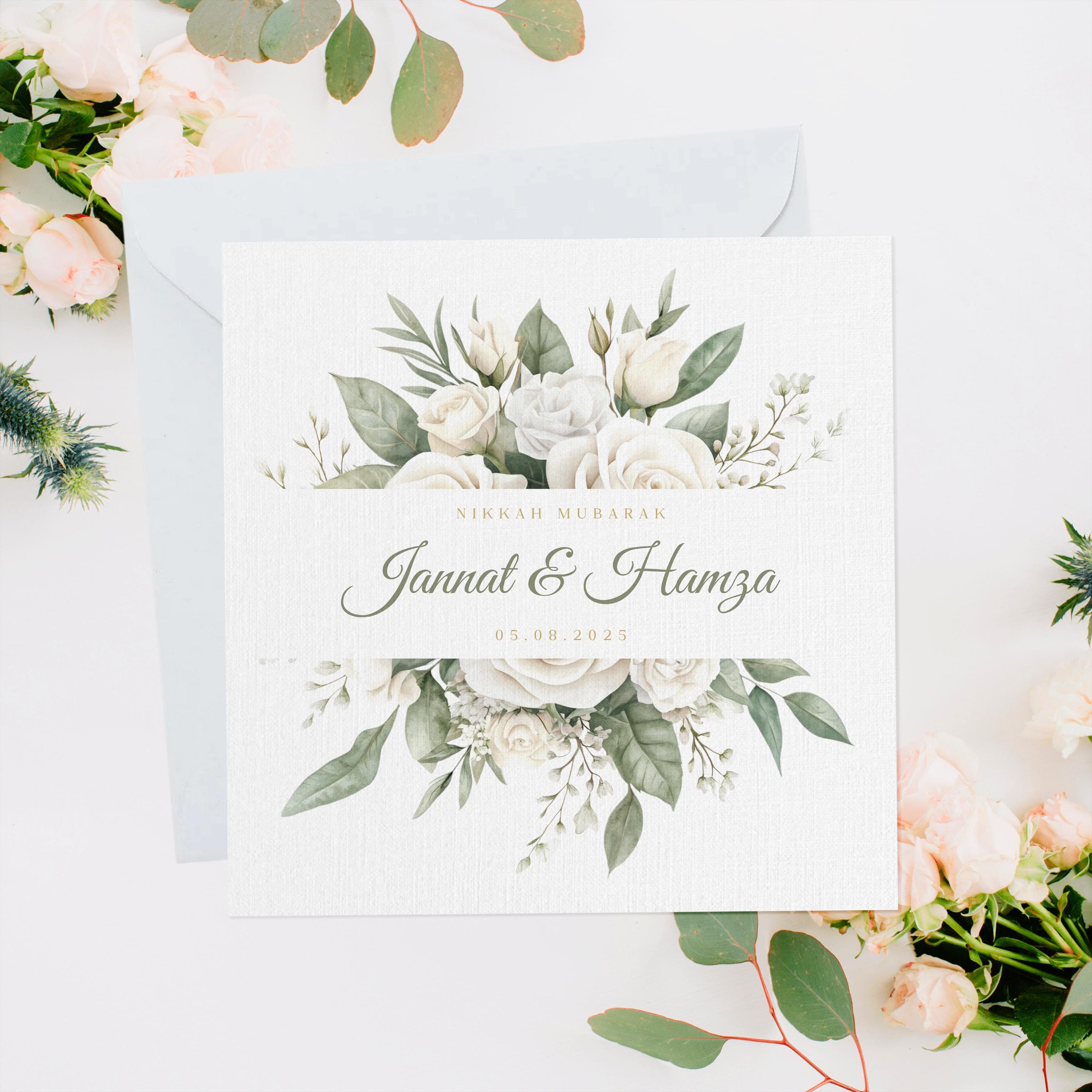 Personalised Nikkah Mubarak Card, Nikkah 2026, Nikkah Gift, Shaadi Card, Islamic Wedding Gift, Muslim Wedding Idea, Floral Wedding Wreath