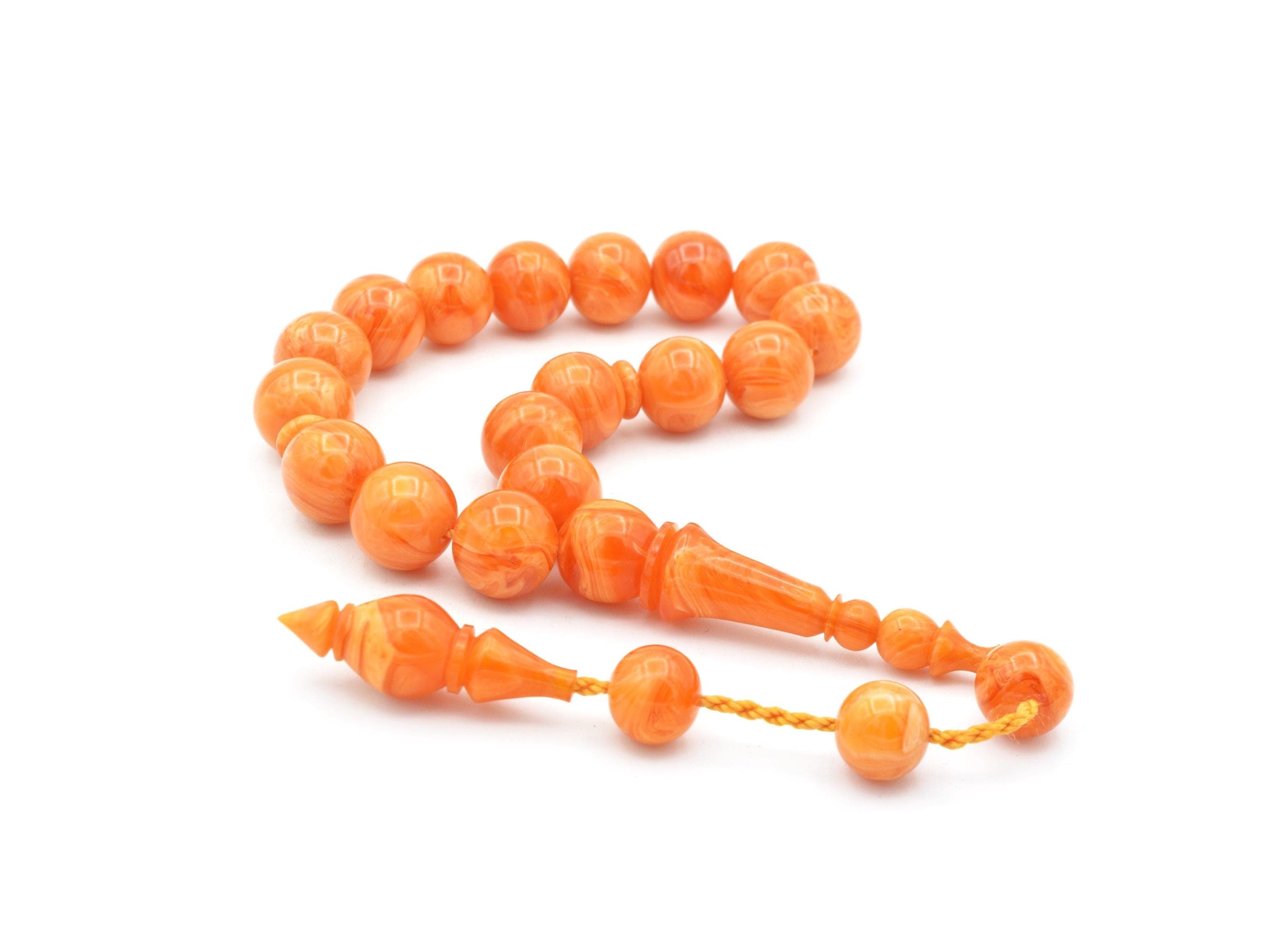 Erhan Master Orange Bakelite Amber Rosary: 17-Bead Tasbih Misbaha