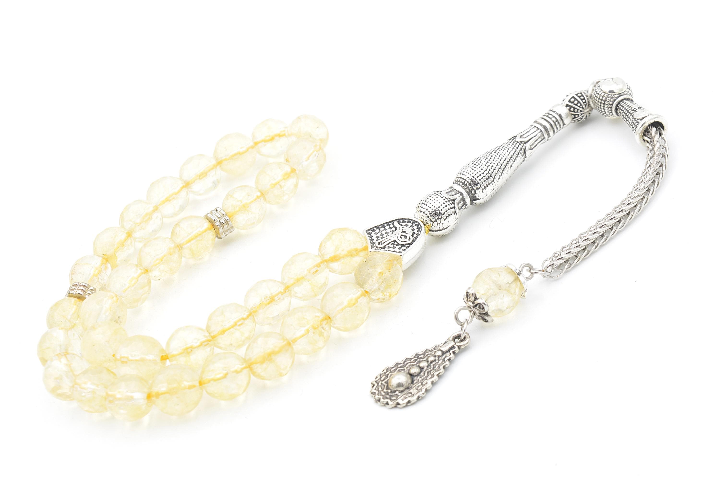 Faceted Citrine Prayer Beads, Silver Plated Tassel, 33 Beads - image 4