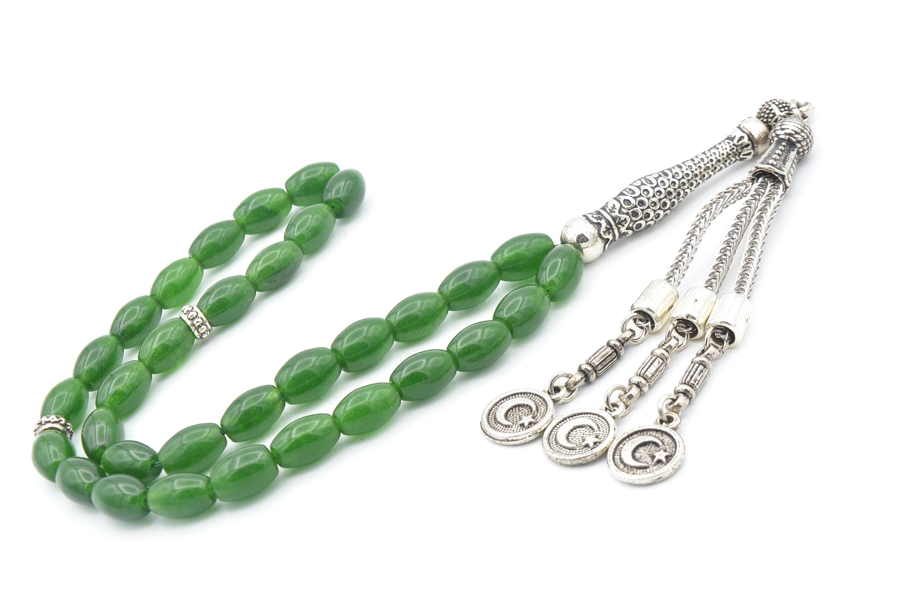 Jade Prayer Beads: 33-Bead Islamic Tasbih with Silver Tassel - image 4