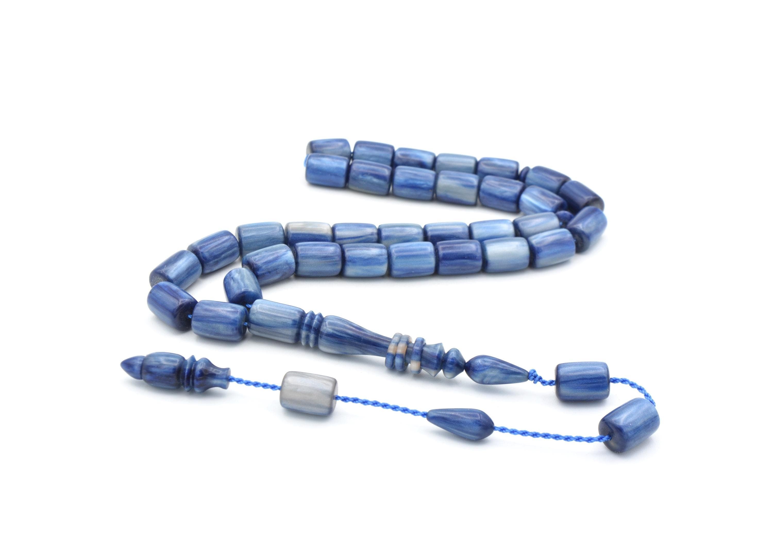 Blue Bakelite Amber Rosary: 33-Bead Tasbih Misbaha