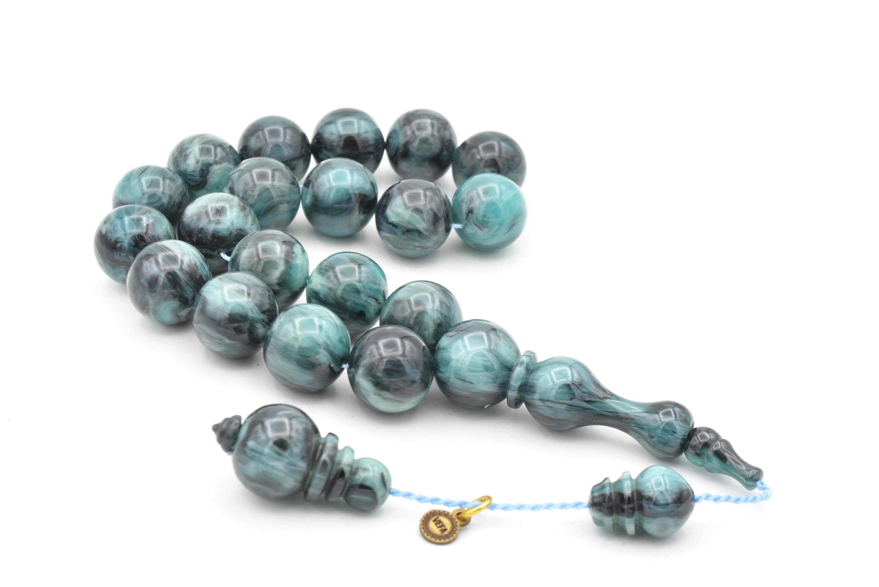 Vefa Master's Blue Grey Bakelite Amber 17 Beads Rosary, Blue Grey Bakelite Amber, Blue Grey Bakelite Amber 17 Beads Tasbih, Round, Capsule - image 3