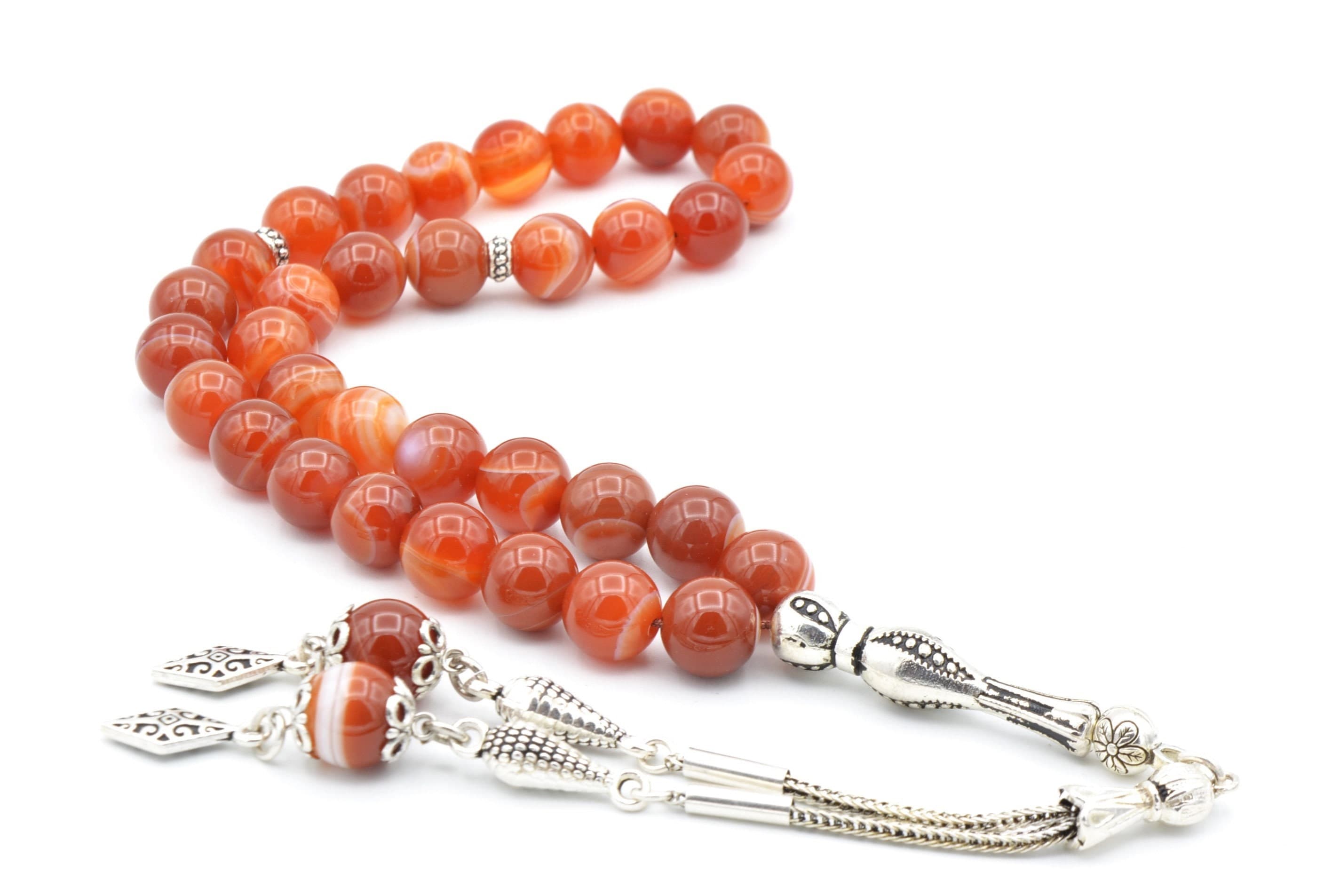 Globe Cut Real Agate Aqeeq Islamic Prayer Beads ,33 Beads, Islamic, Misbaha, Rosary, Tasbeeh, Muslim, Tasbih, Faturan Tasbih, Big Size 10 Mm