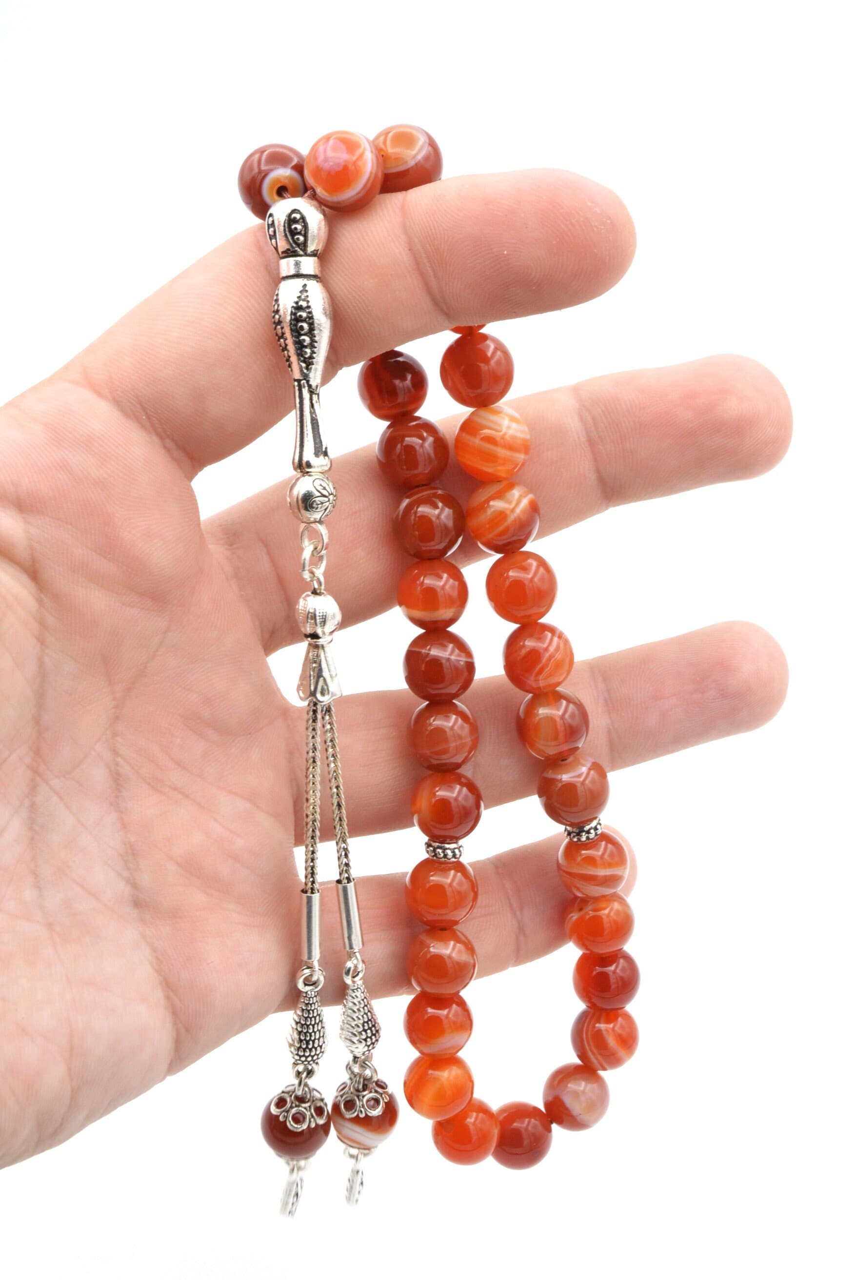 Globe Cut Real Agate Aqeeq Islamic Prayer Beads ,33 Beads, Islamic, Misbaha, Rosary, Tasbeeh, Muslim, Tasbih, Faturan Tasbih, Big Size 10 Mm - image 5